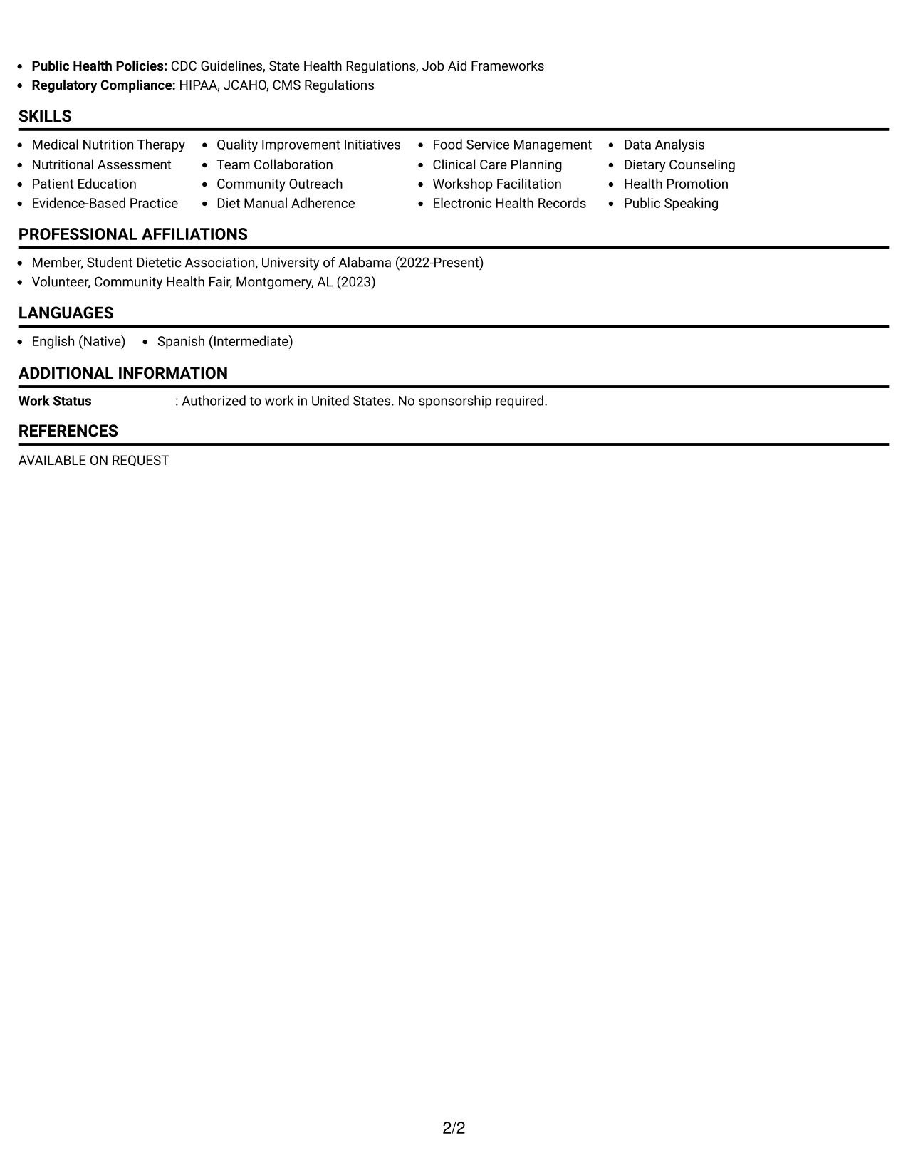 Resume Example Page 2
