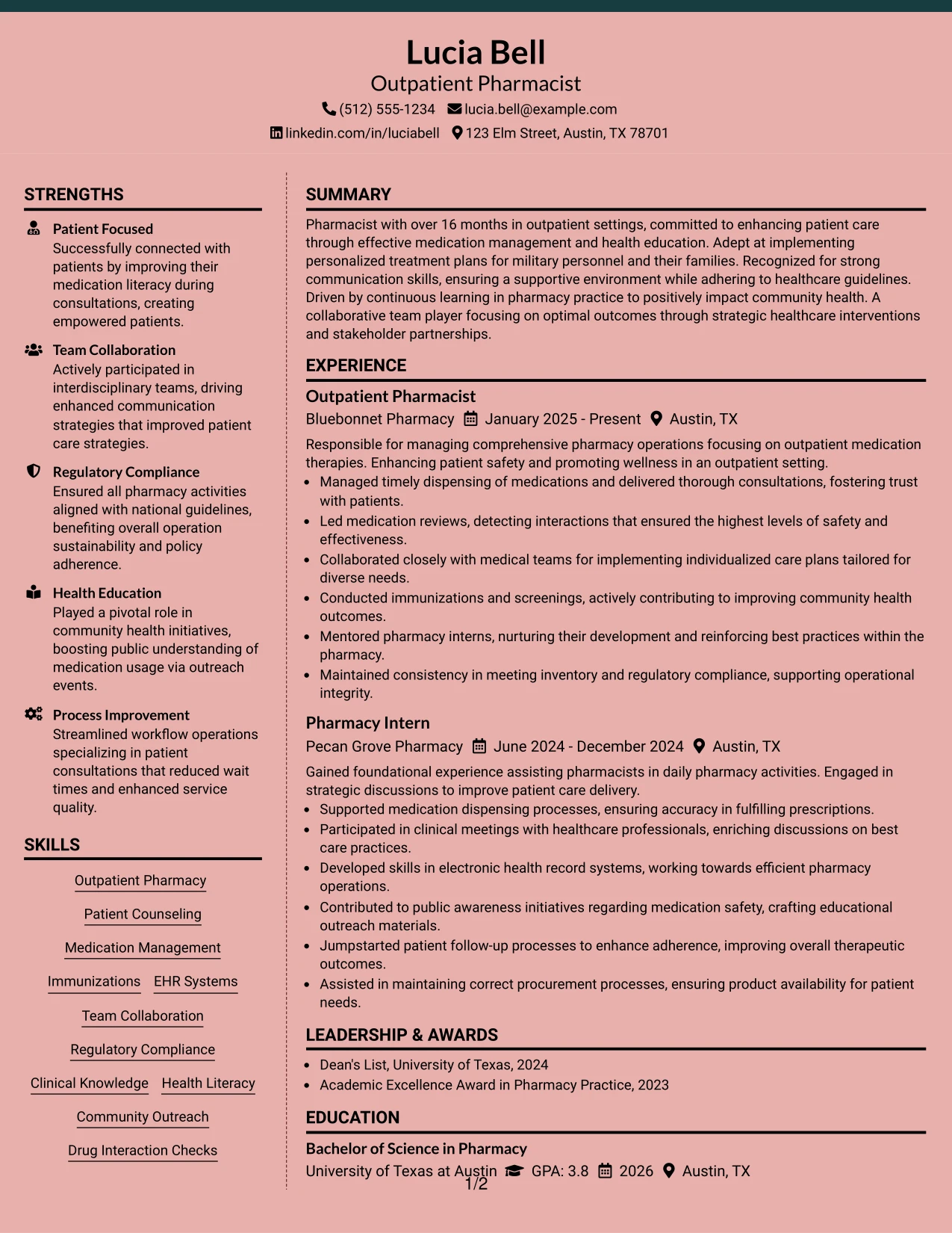 Resume Example Page 1