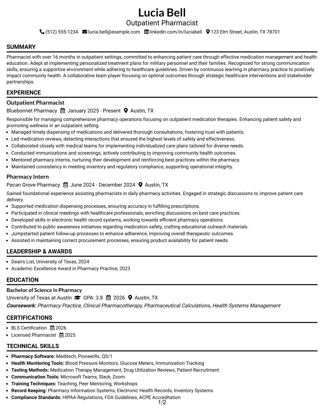 Resume Example Page 1