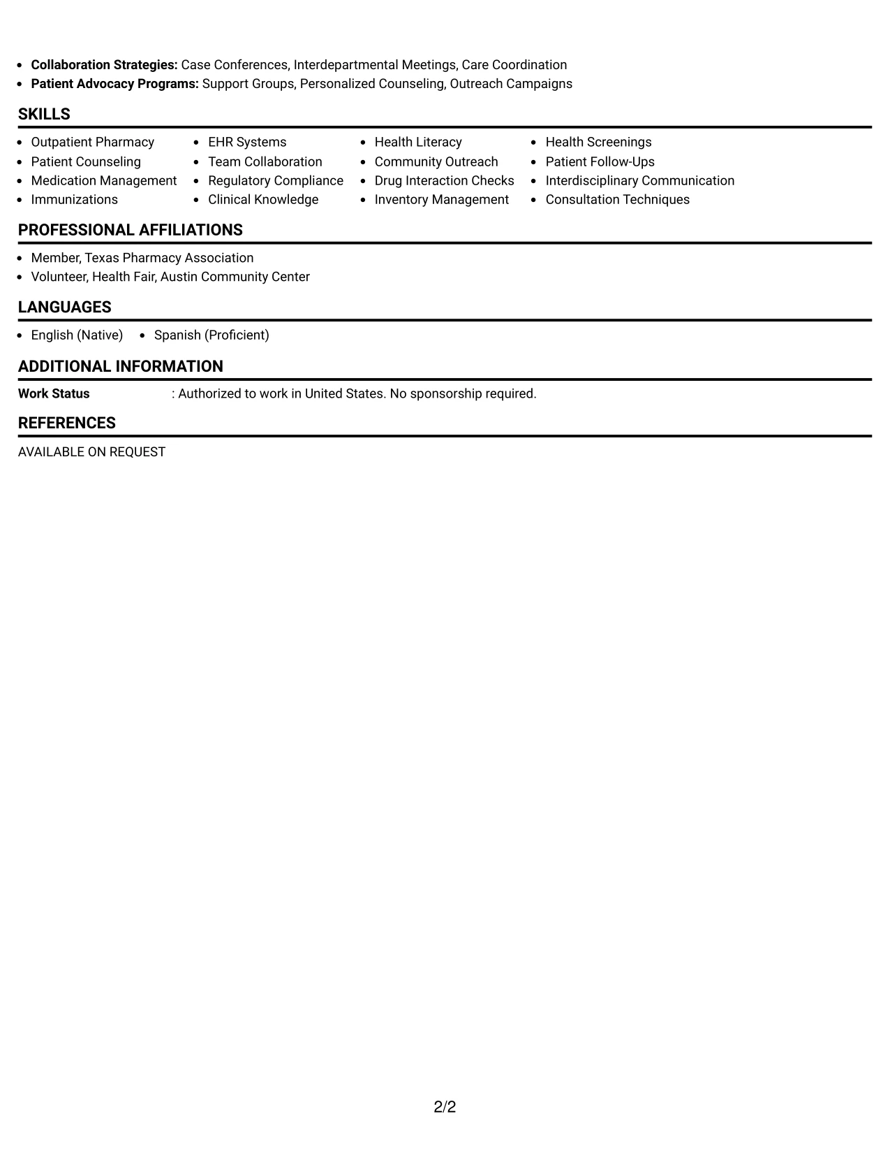 Resume Example Page 2