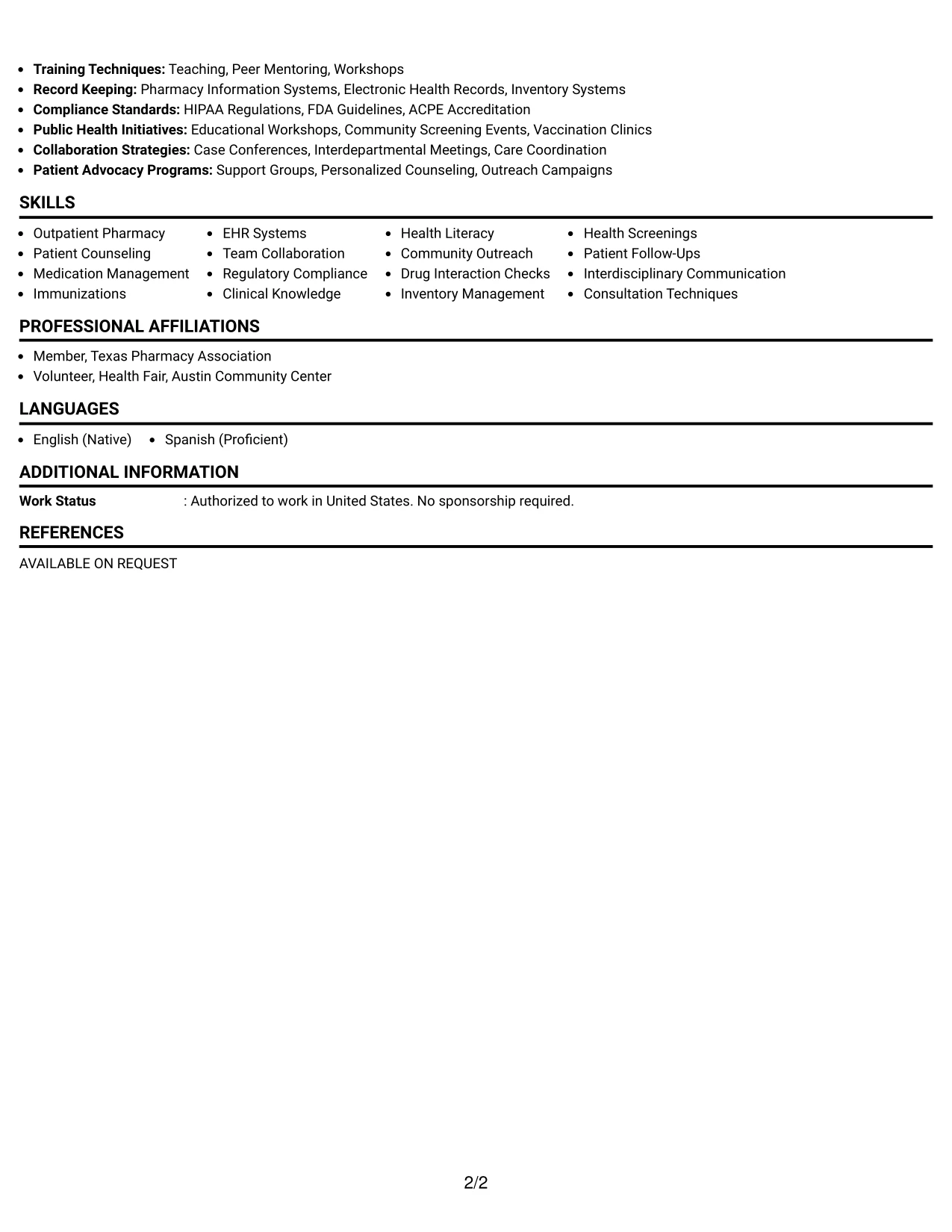 Resume Example Page 2