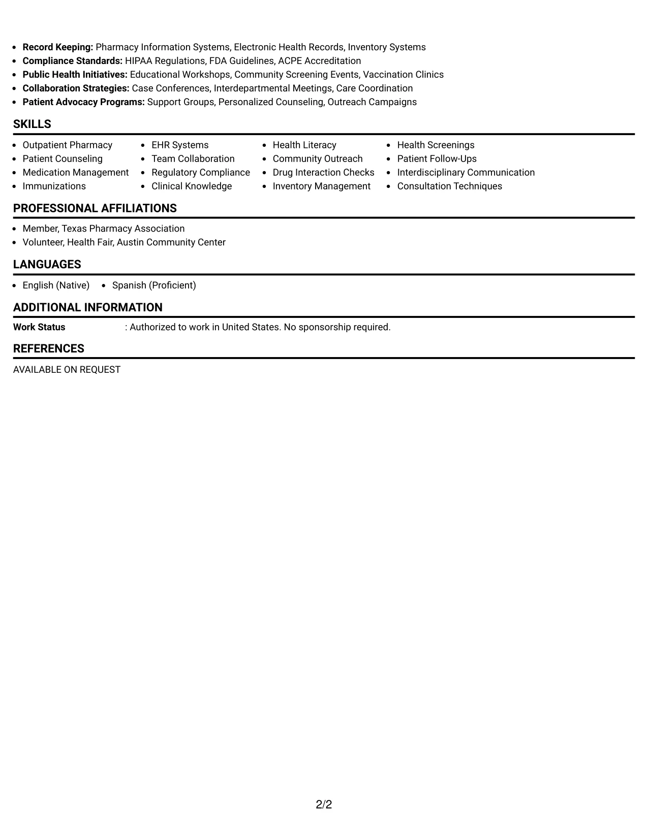 Resume Example Page 2