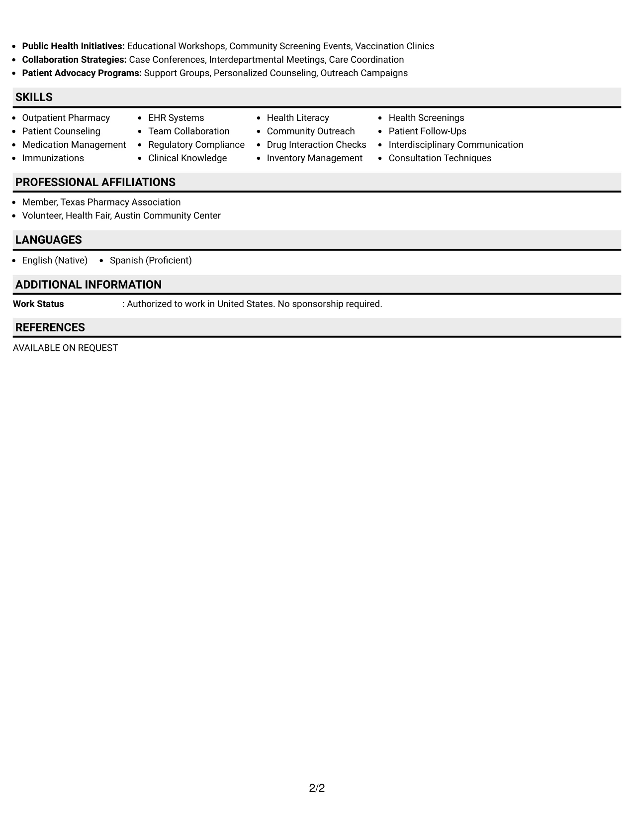 Resume Example Page 2