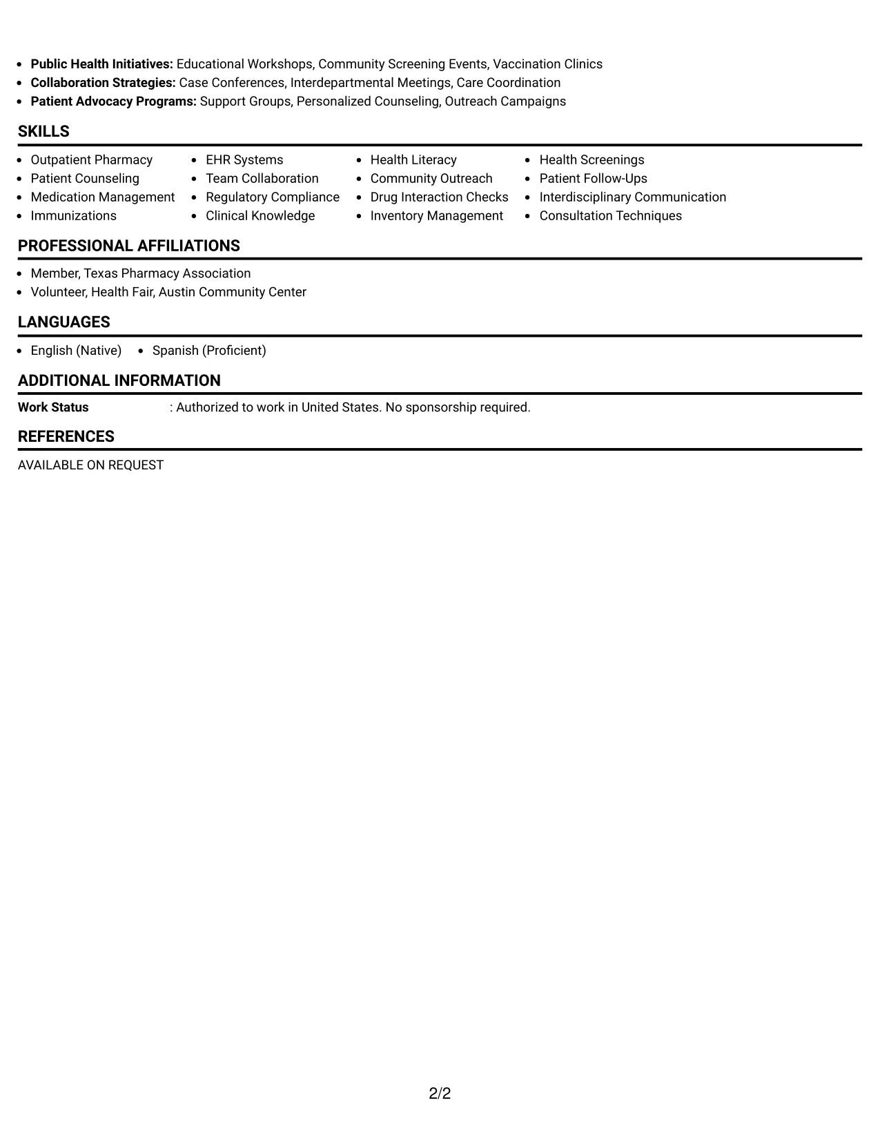 Resume Example Page 2