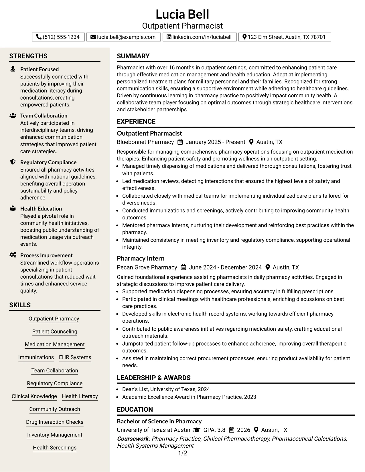 Resume Example Page 1