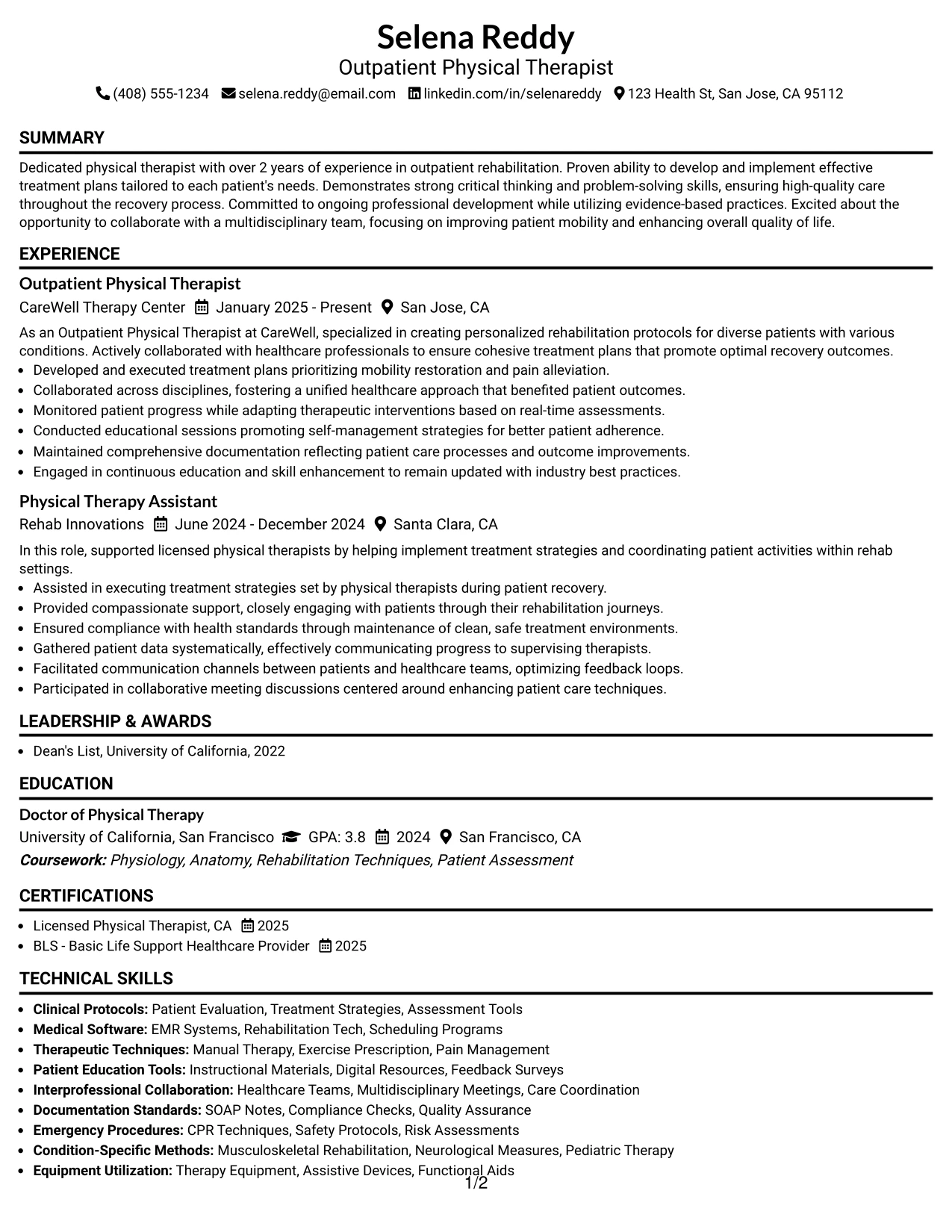 Resume Example Page 1