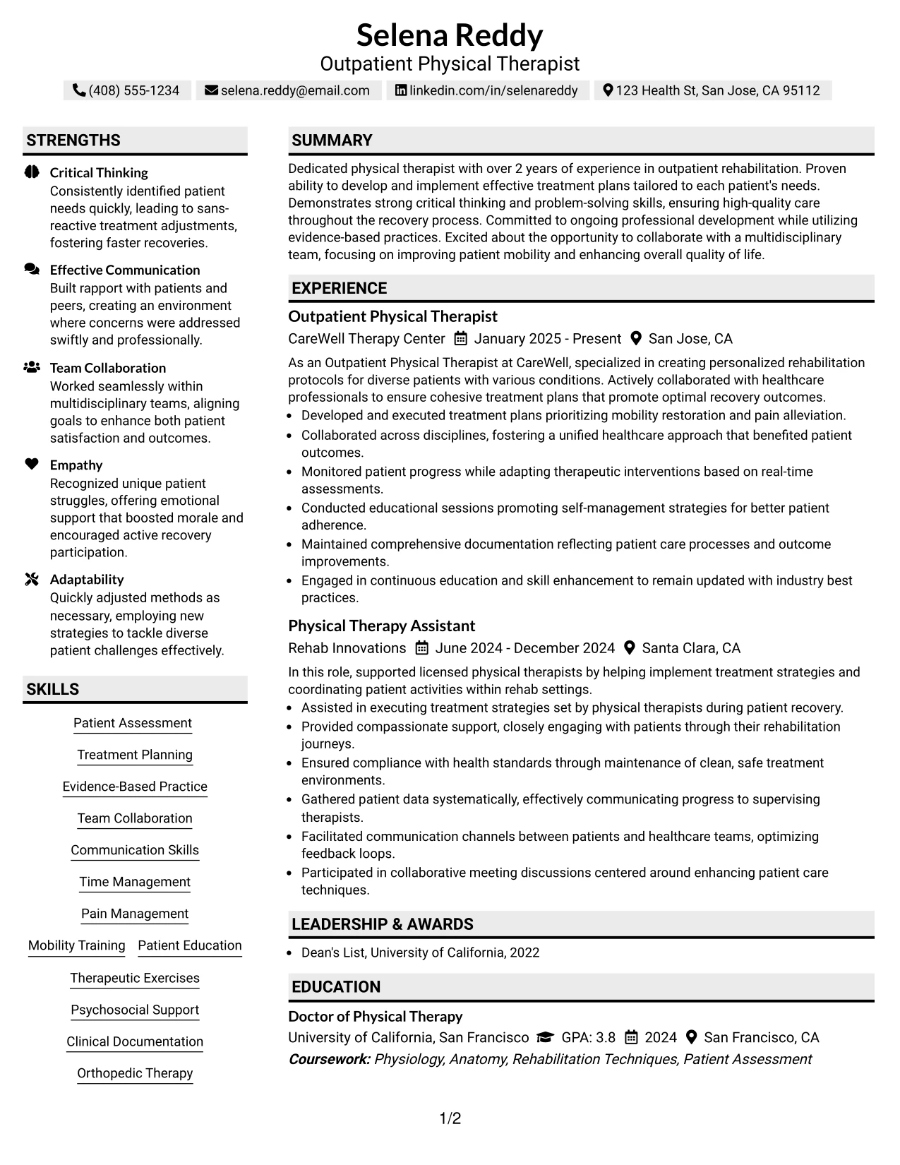 Resume Example Page 1