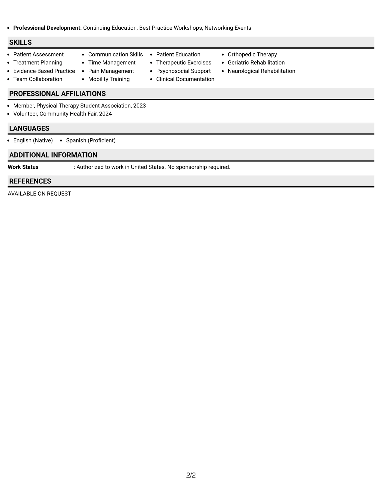 Resume Example Page 2
