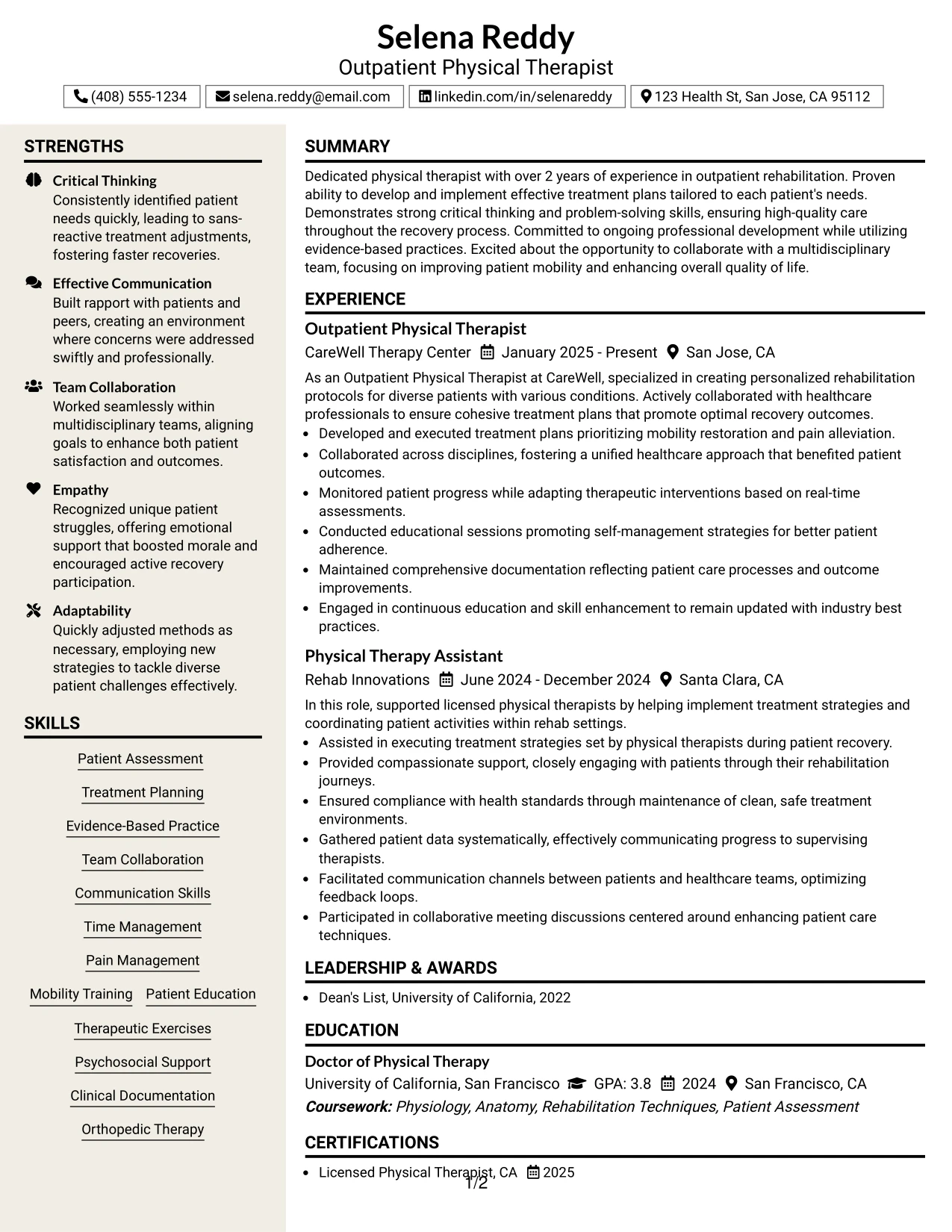 Resume Example Page 1
