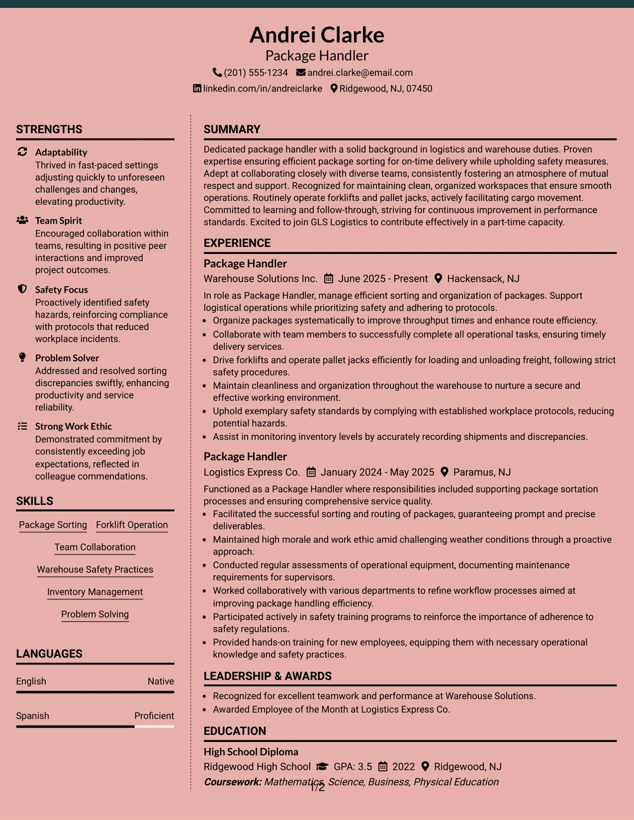 Resume Example Page 1