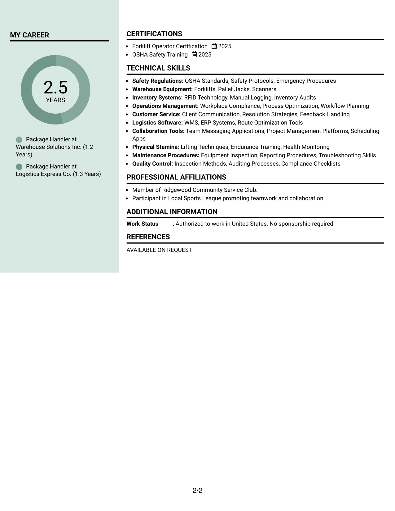 Resume Example Page 2