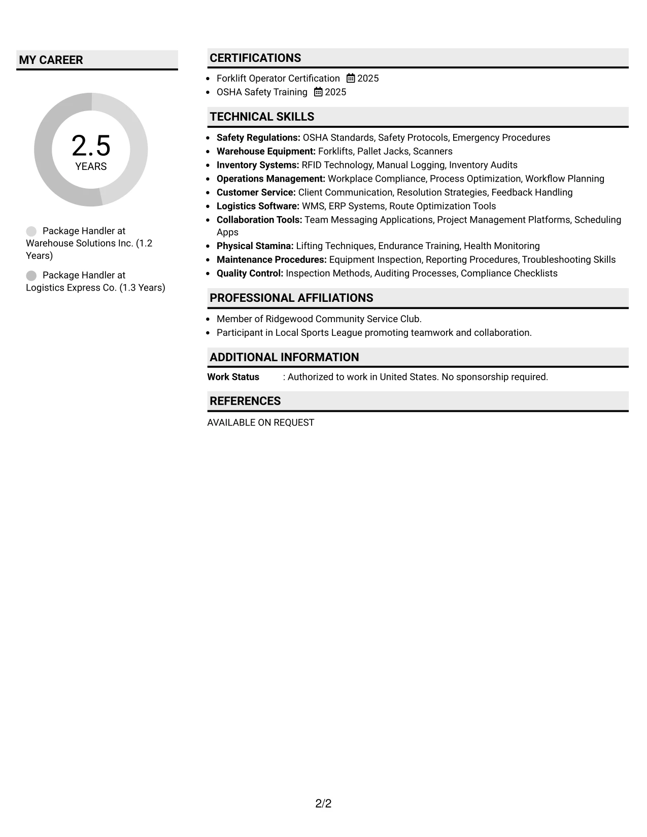 Resume Example Page 2