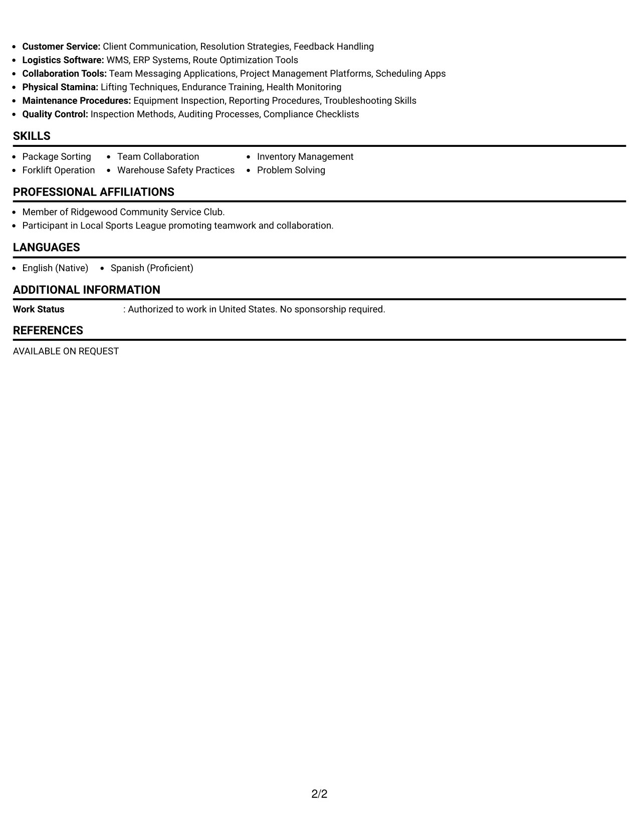 Resume Example Page 2