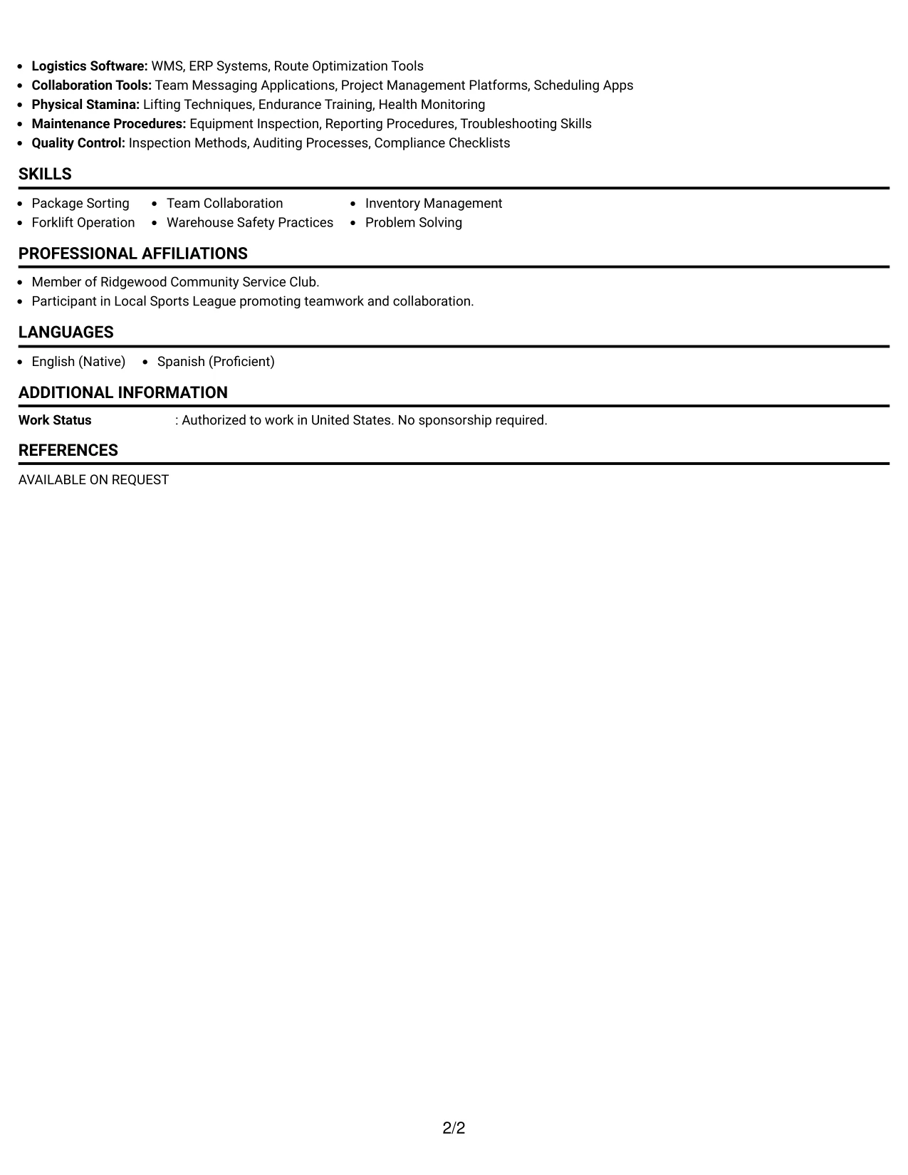 Resume Example Page 2