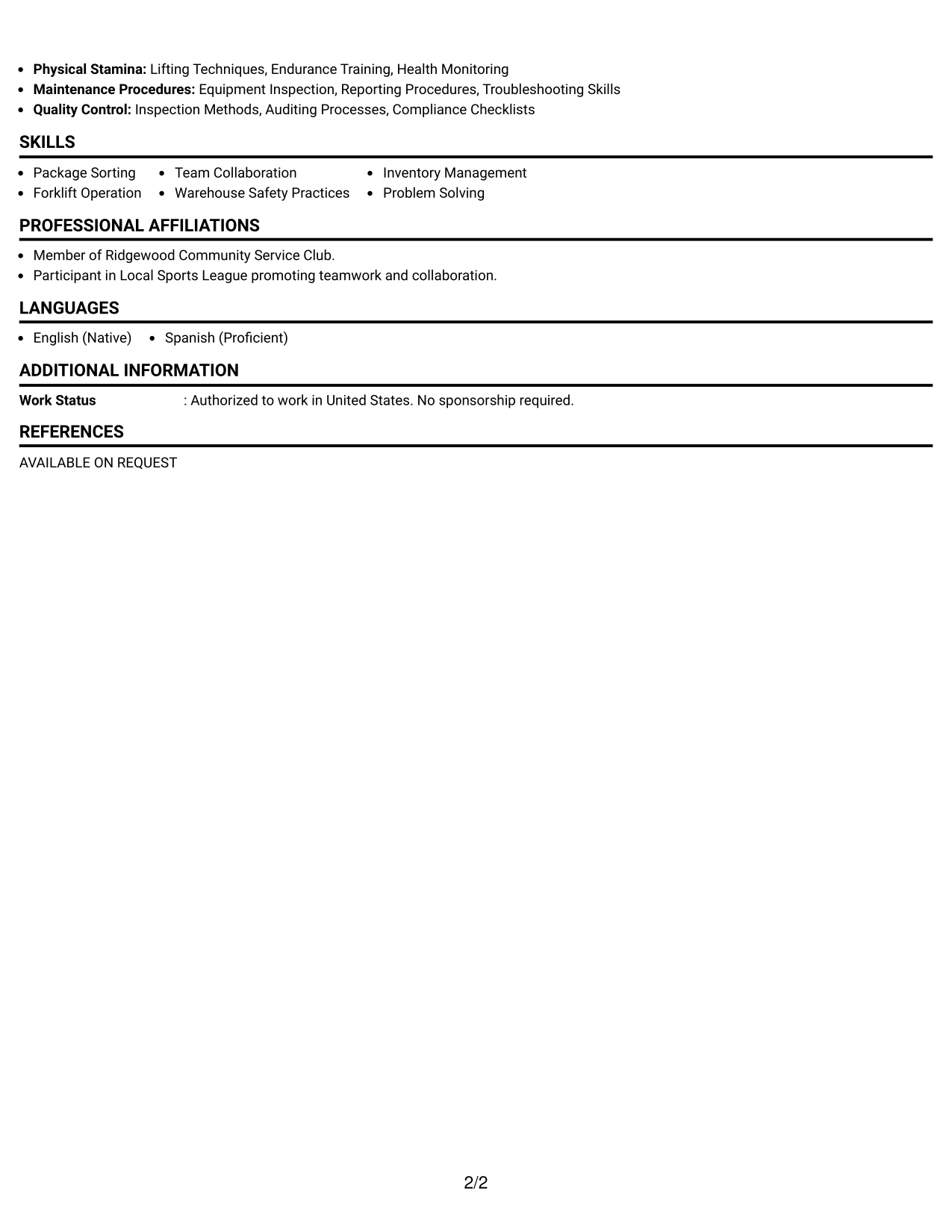 Resume Example Page 2
