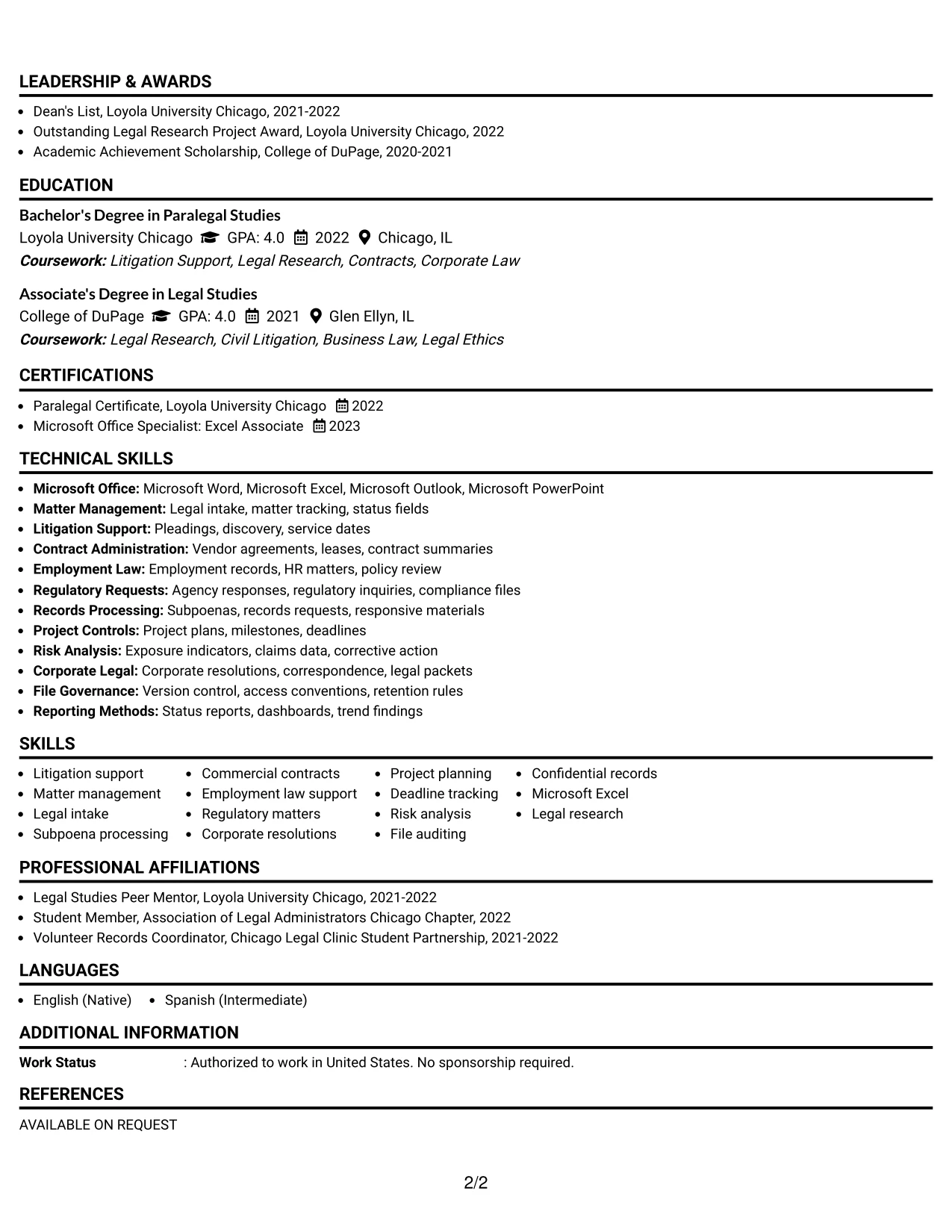 Resume Example Page 2