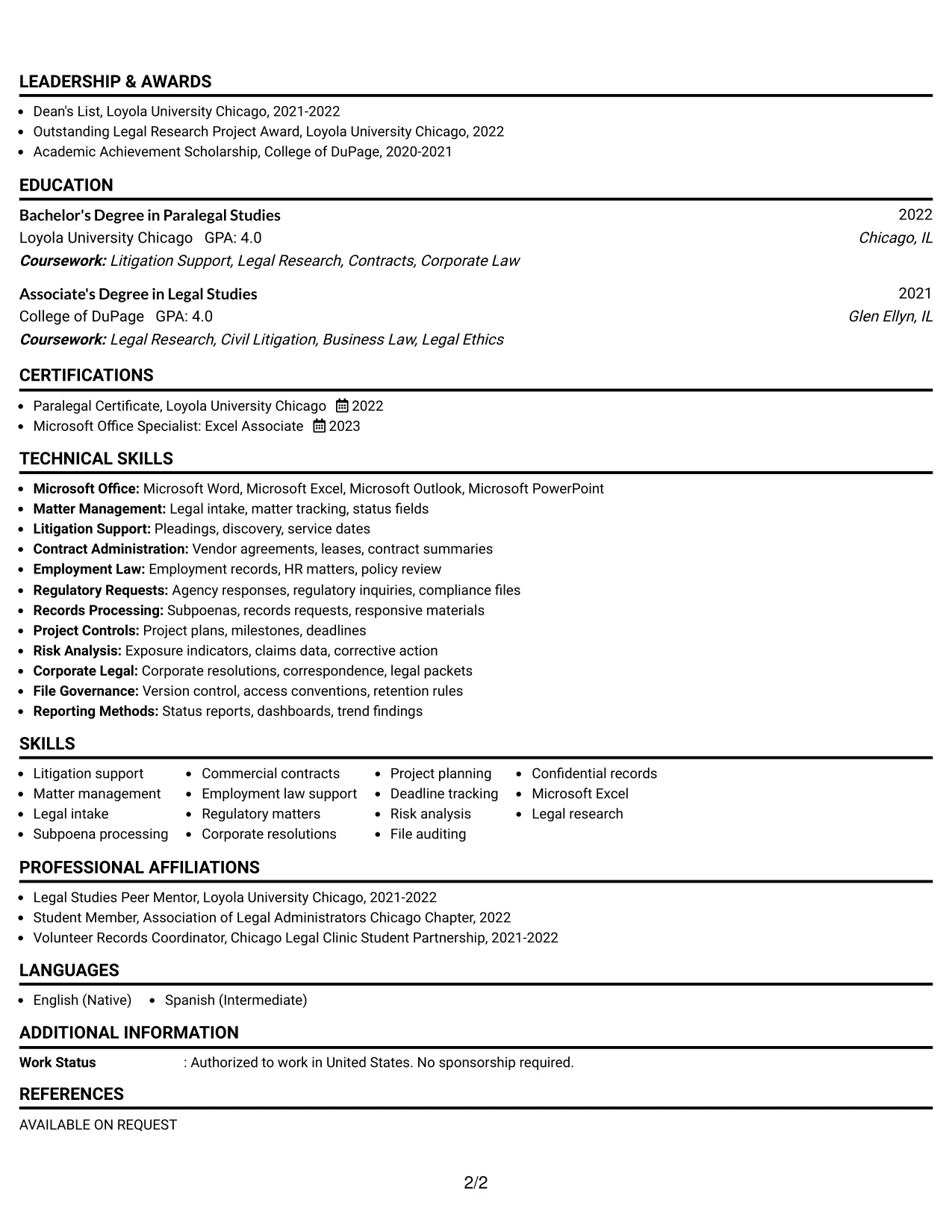 Resume Example Page 2