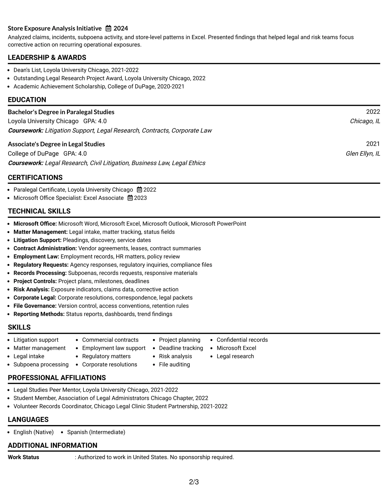 Resume Example Page 2