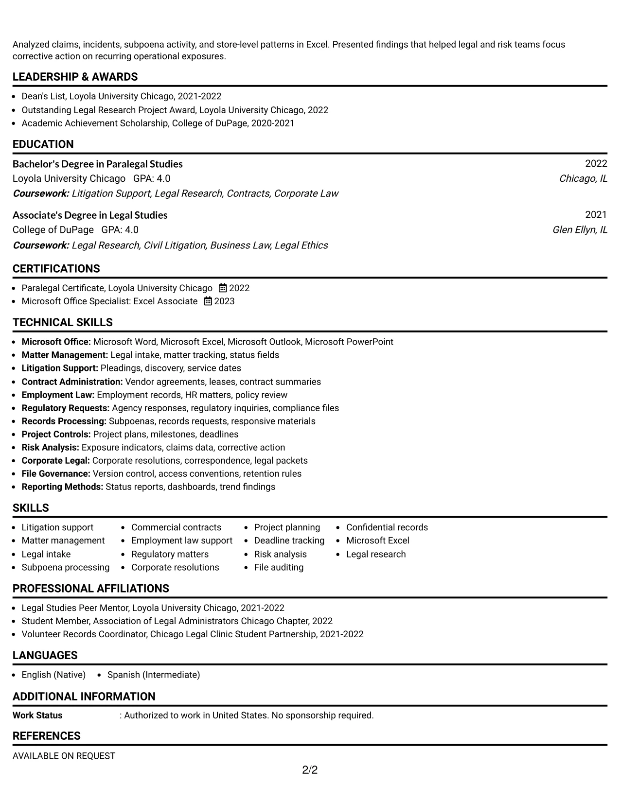 Resume Example Page 2