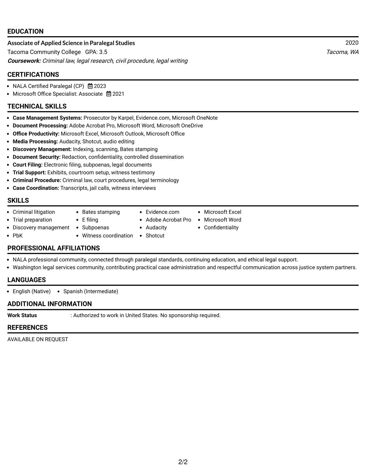 Resume Example Page 2