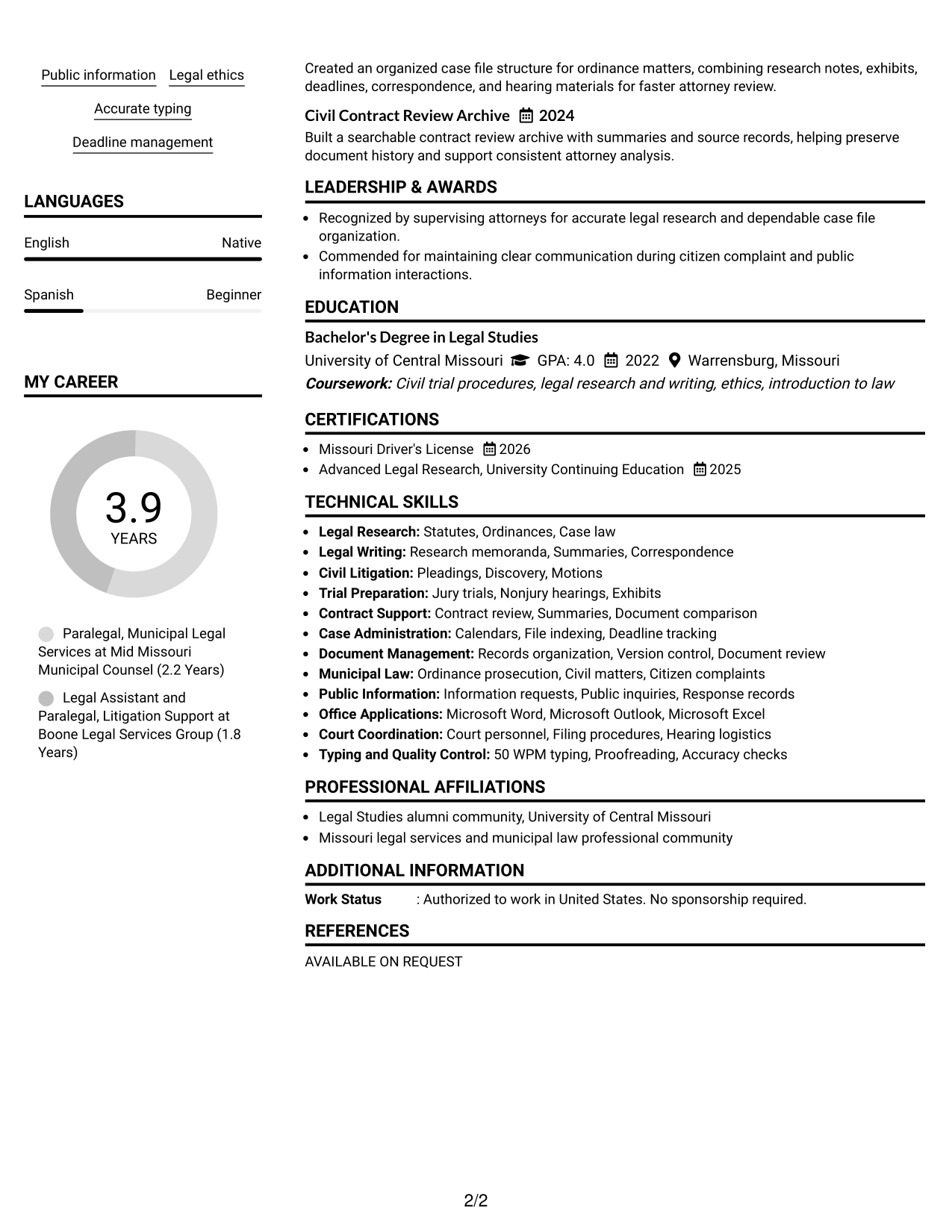 Resume Example Page 2