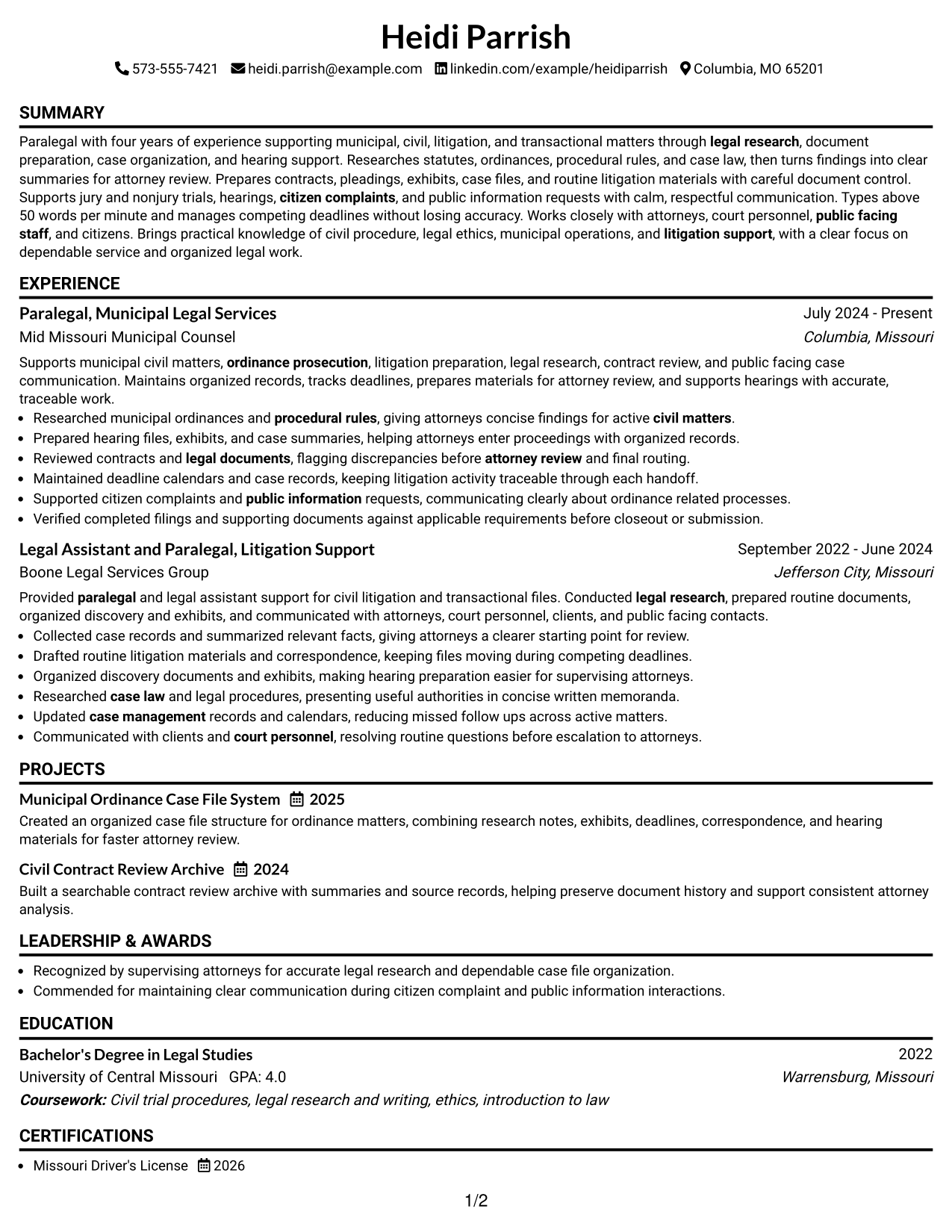 Resume Example Page 1