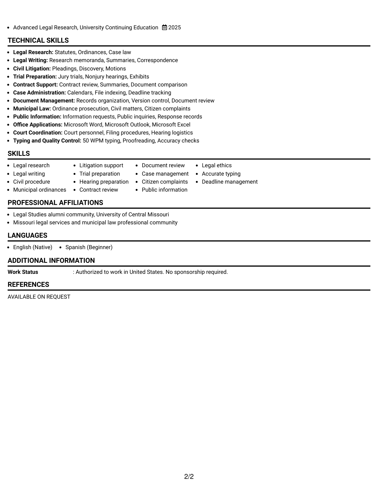 Resume Example Page 2