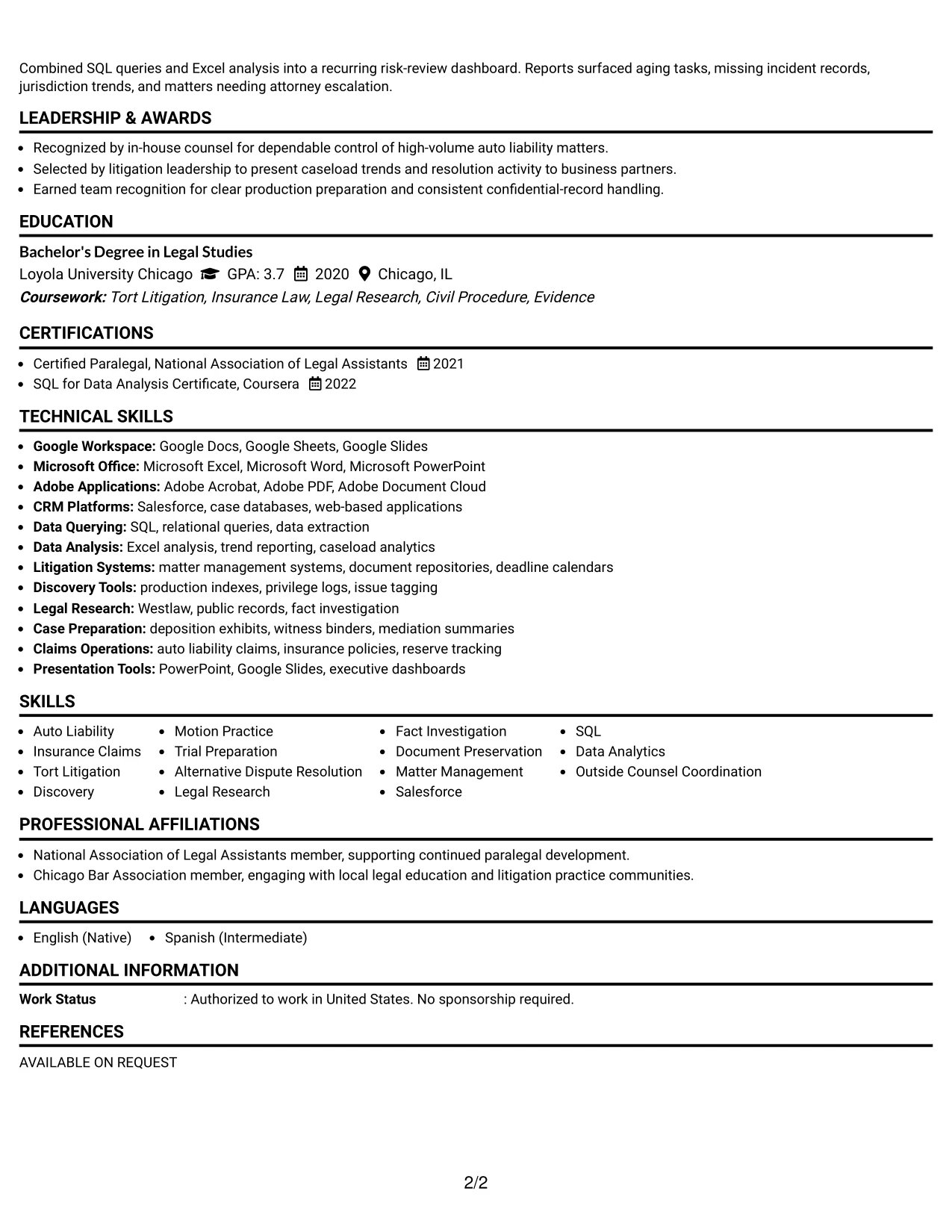 Resume Example Page 2