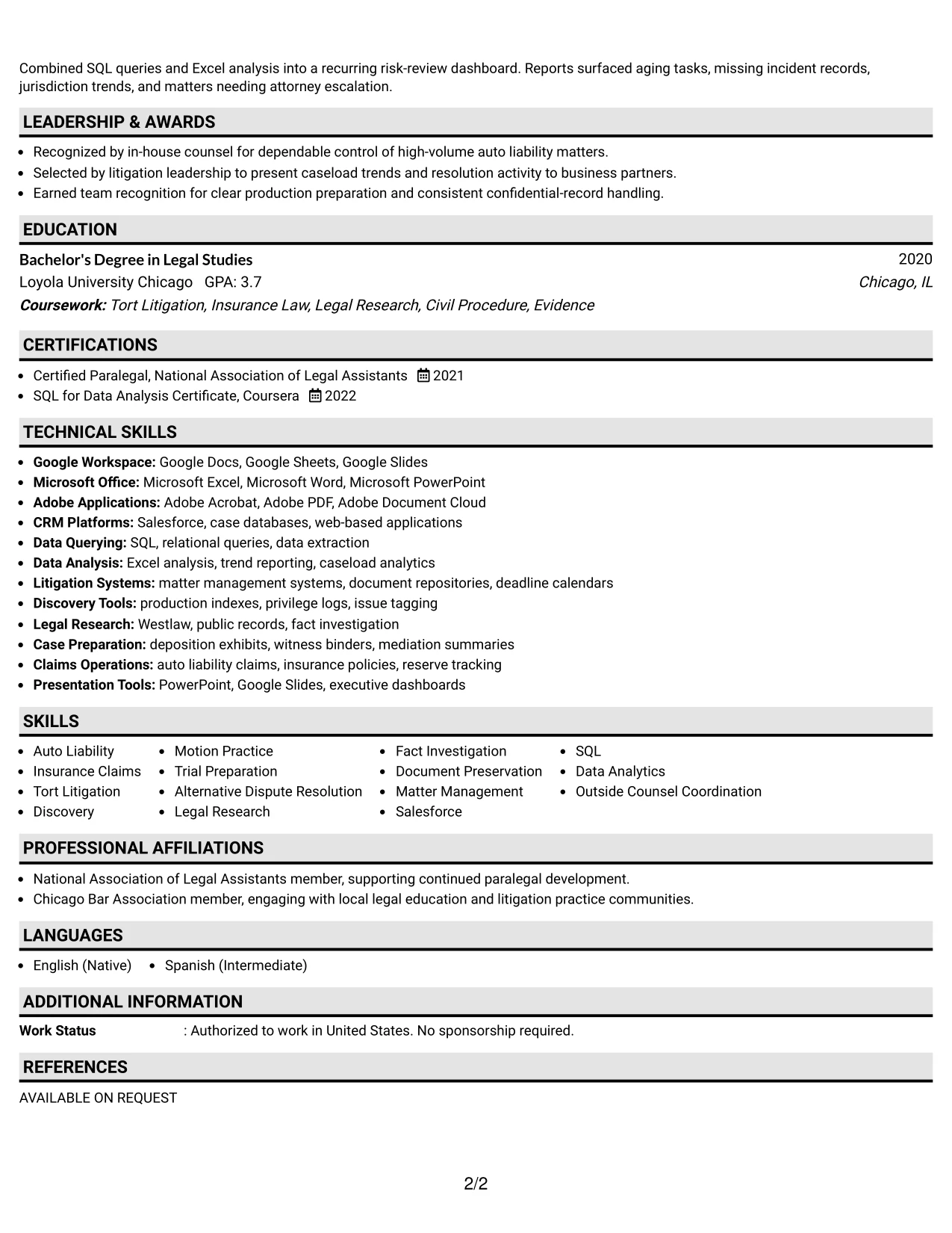 Resume Example Page 2