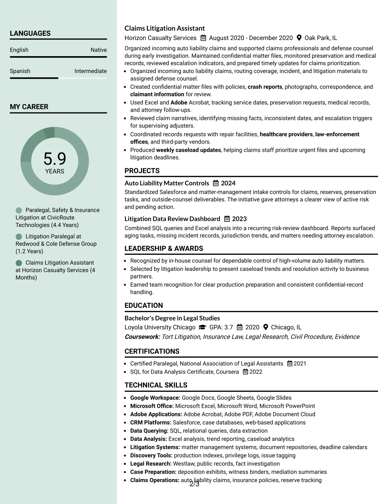 Resume Example Page 2