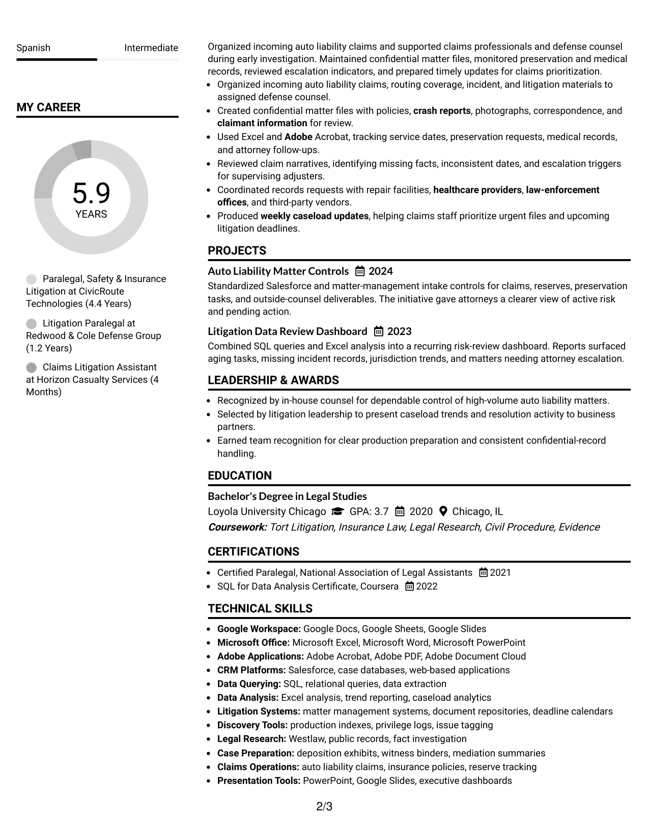Resume Example Page 2