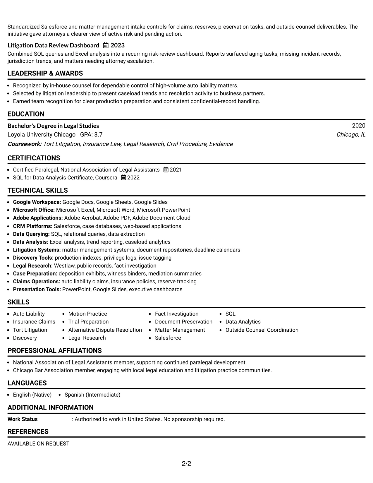 Resume Example Page 2