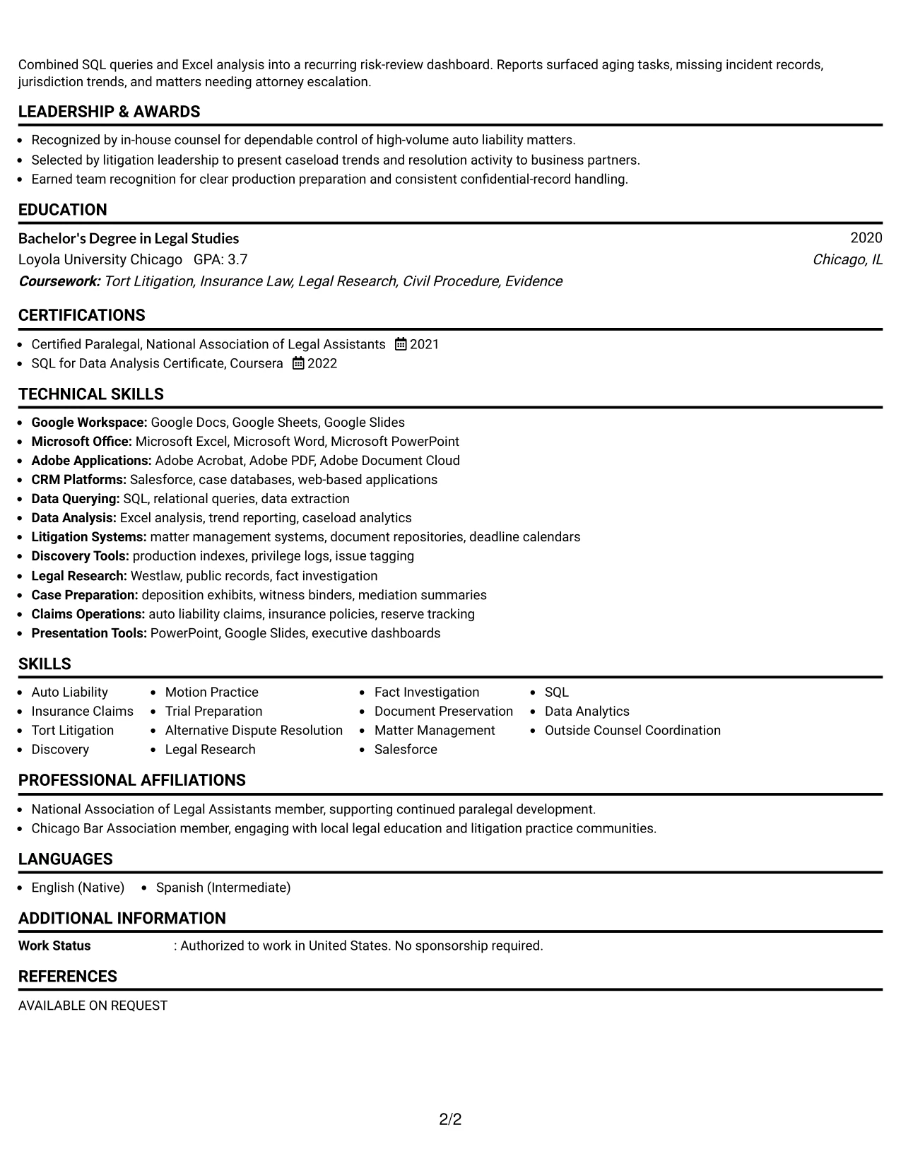 Resume Example Page 2