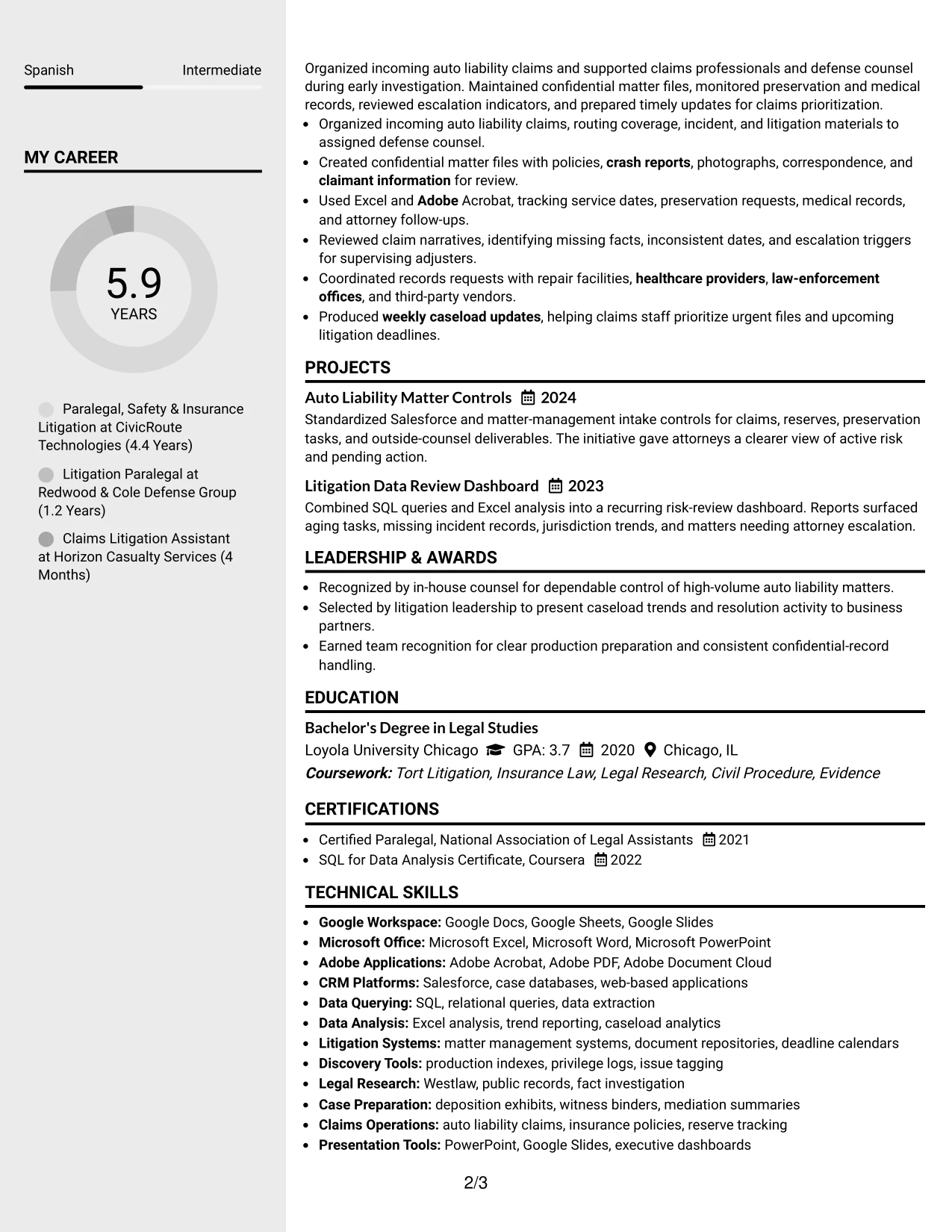 Resume Example Page 2
