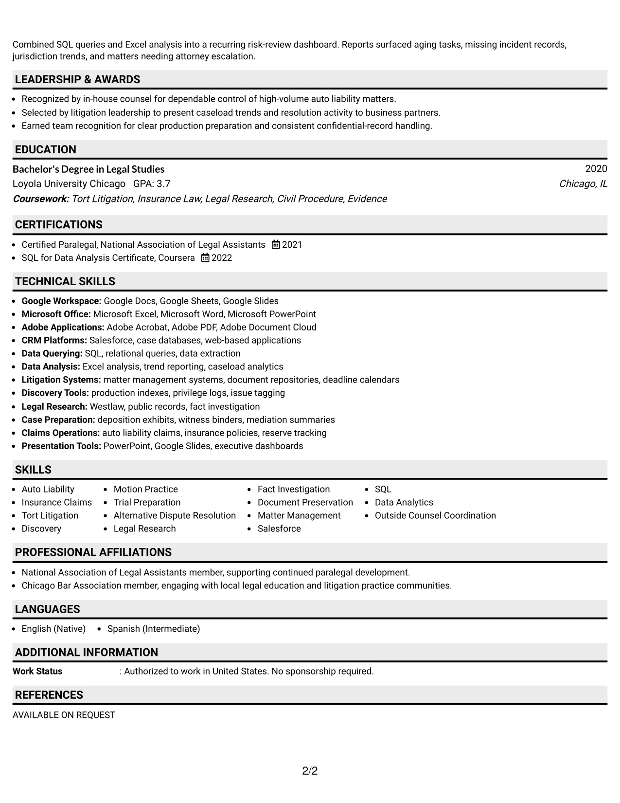 Resume Example Page 2