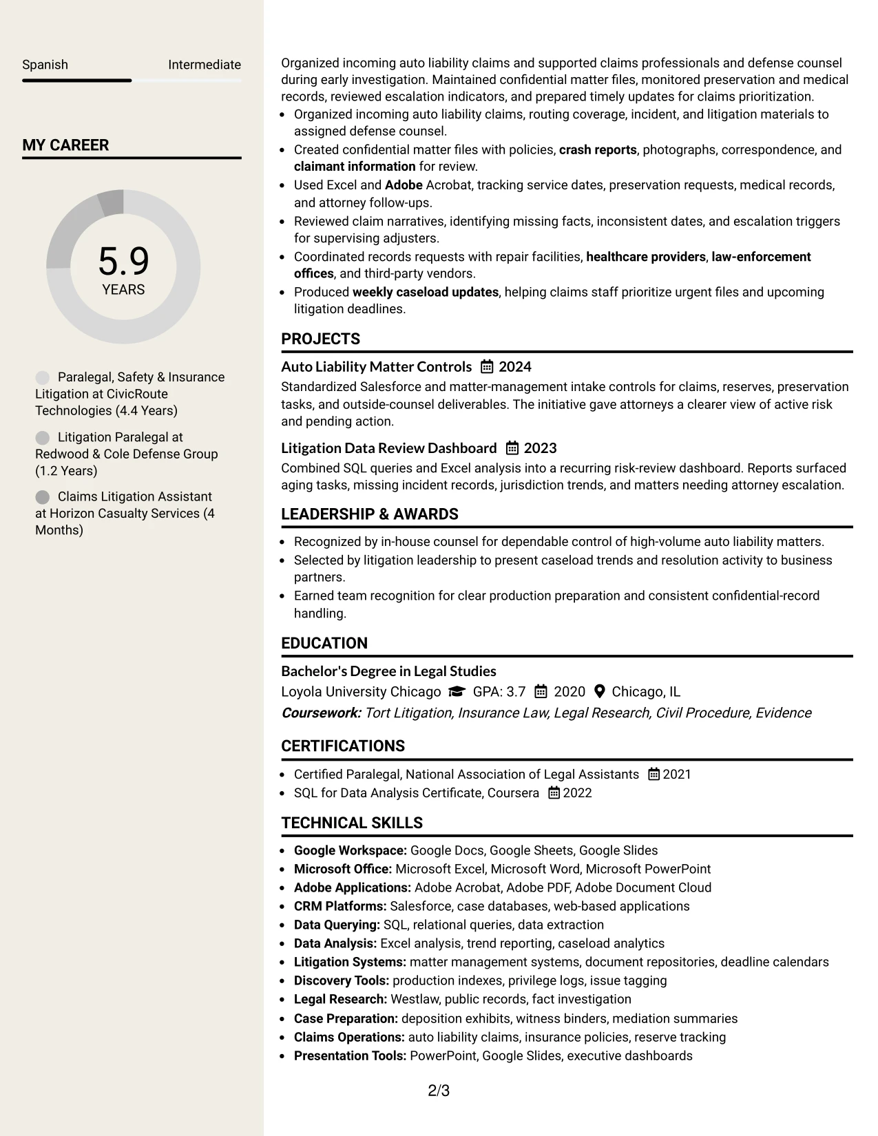 Resume Example Page 2