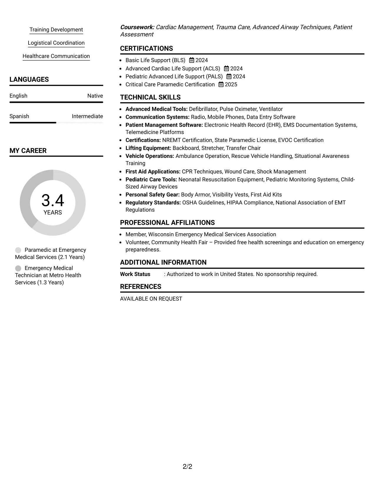 Resume Example Page 2