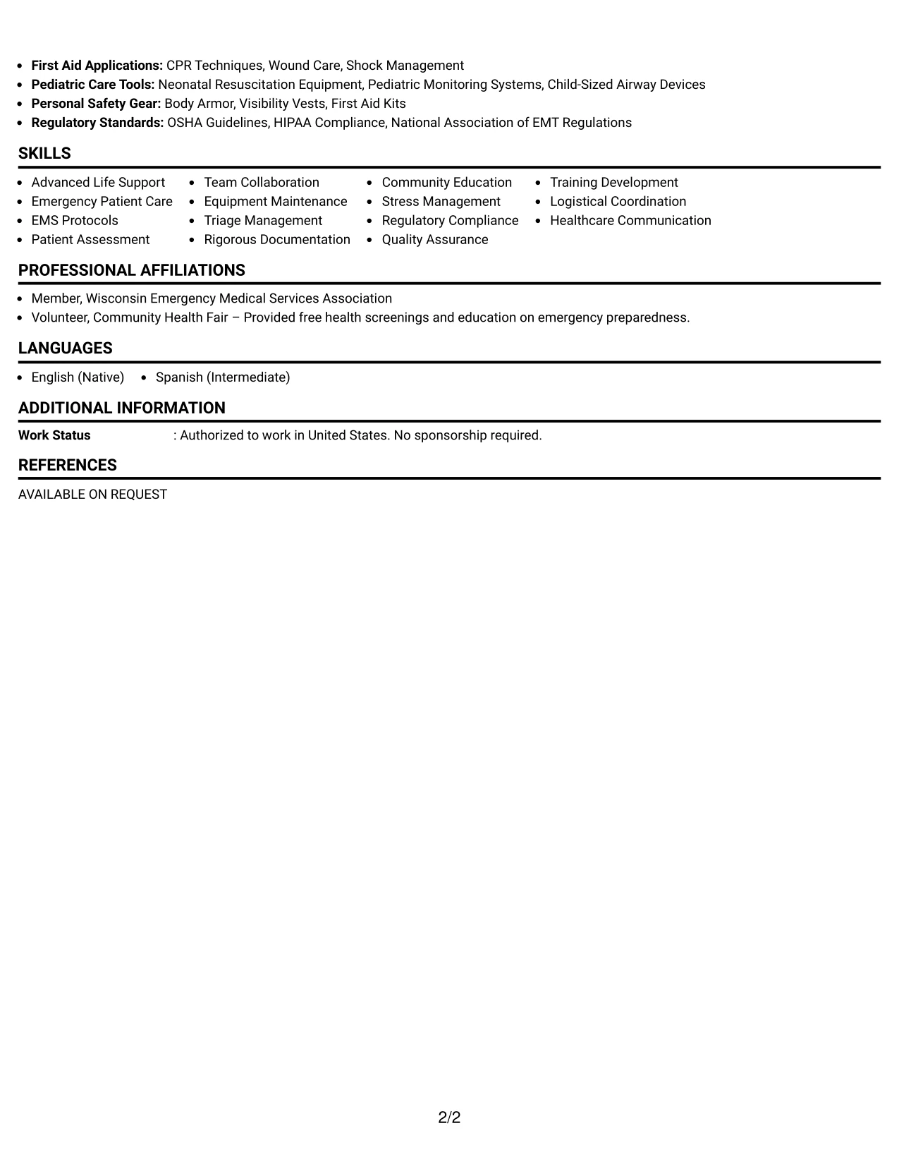 Resume Example Page 2