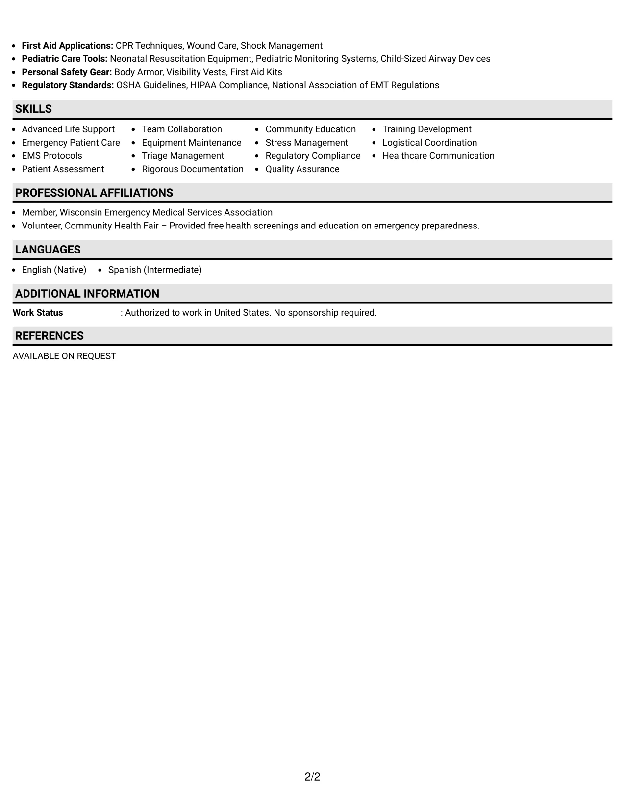 Resume Example Page 2
