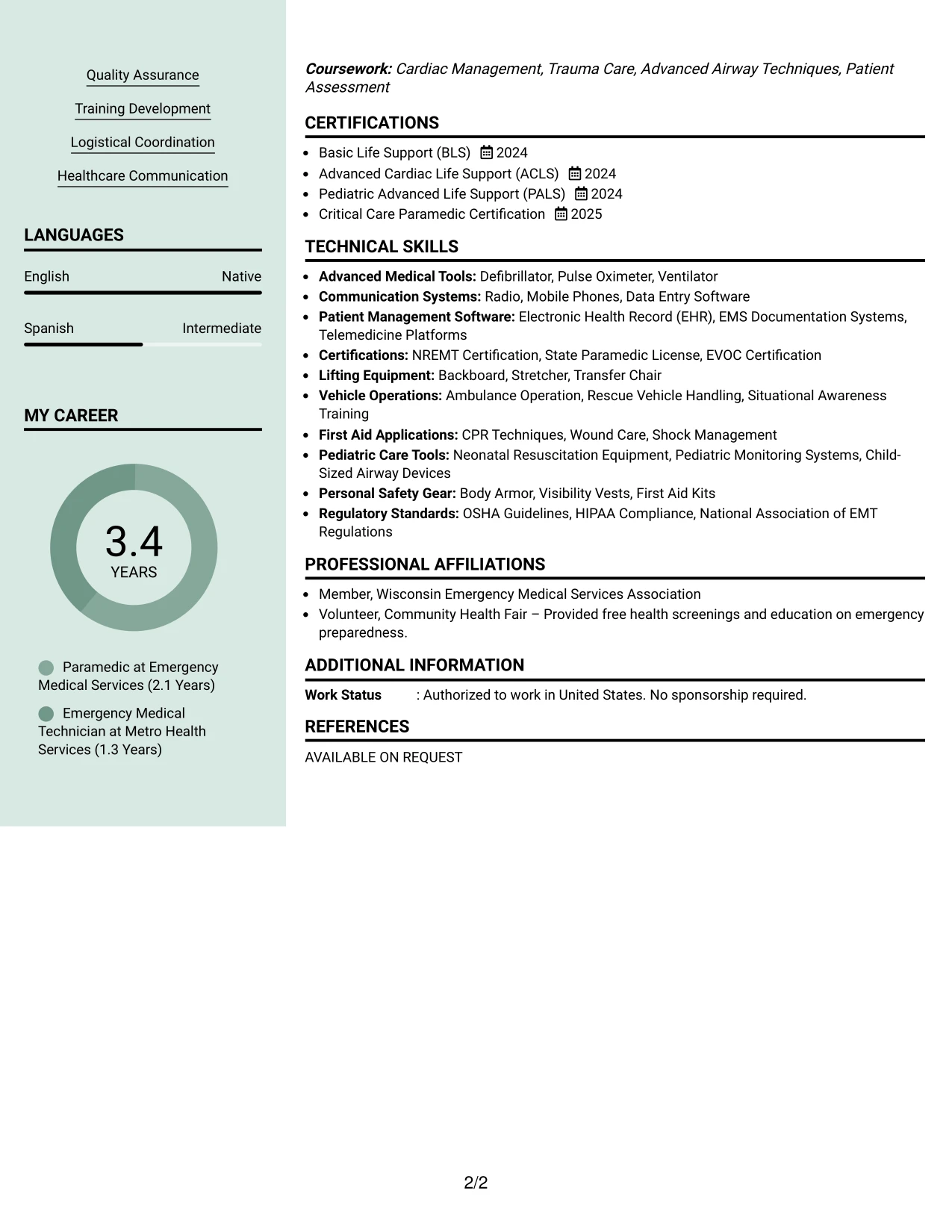 Resume Example Page 2