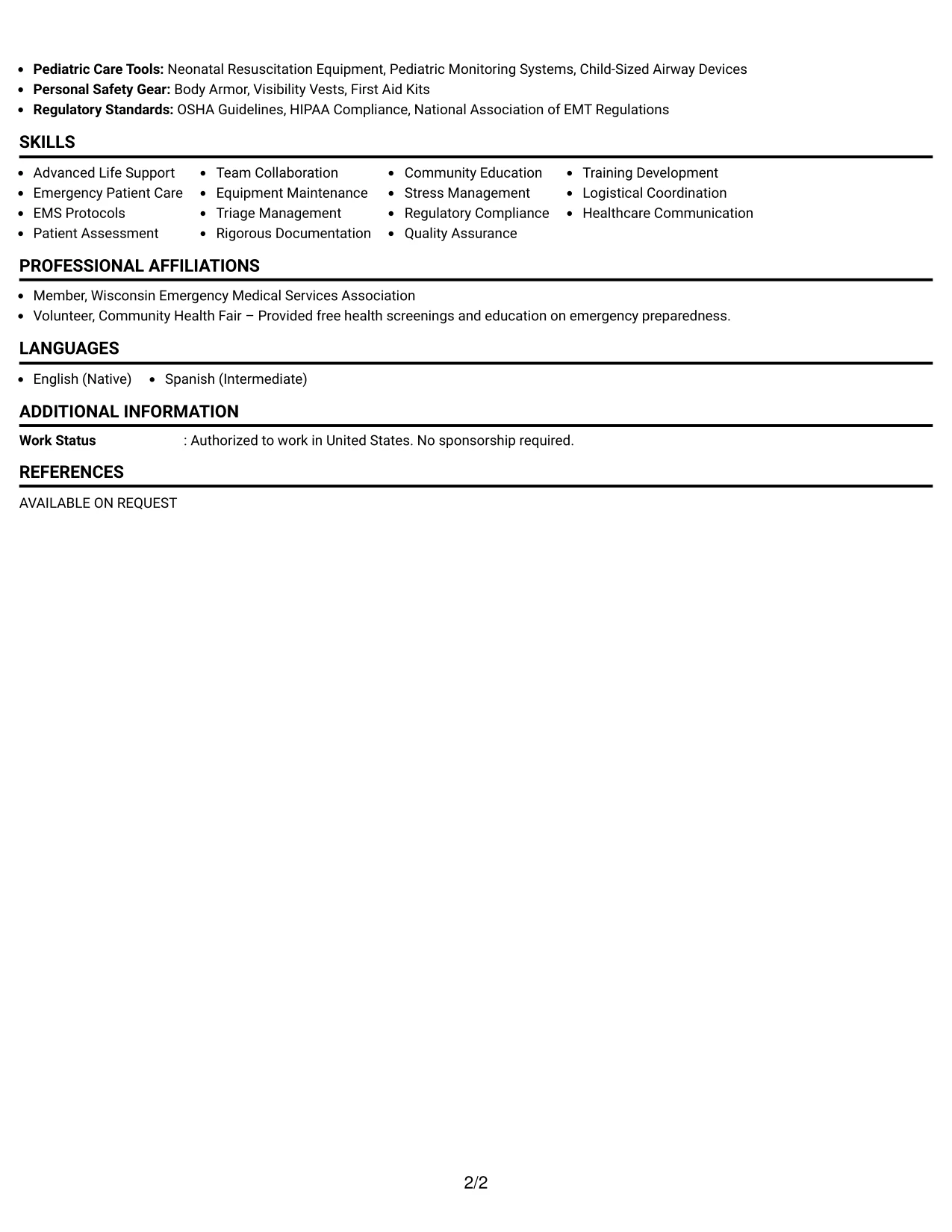 Resume Example Page 2