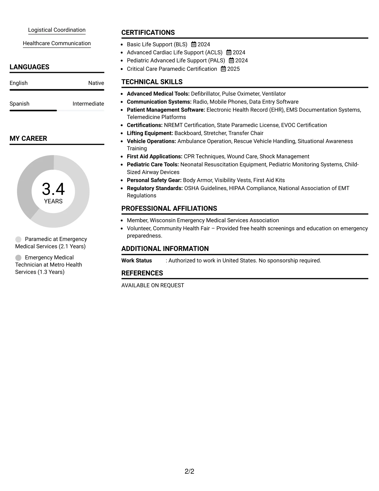 Resume Example Page 2