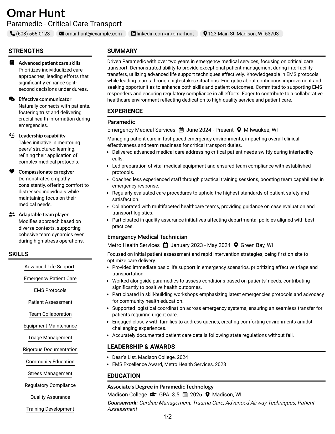 Resume Example Page 1