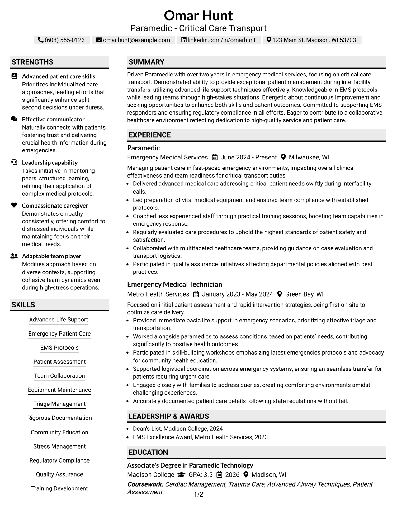Resume Example Page 1