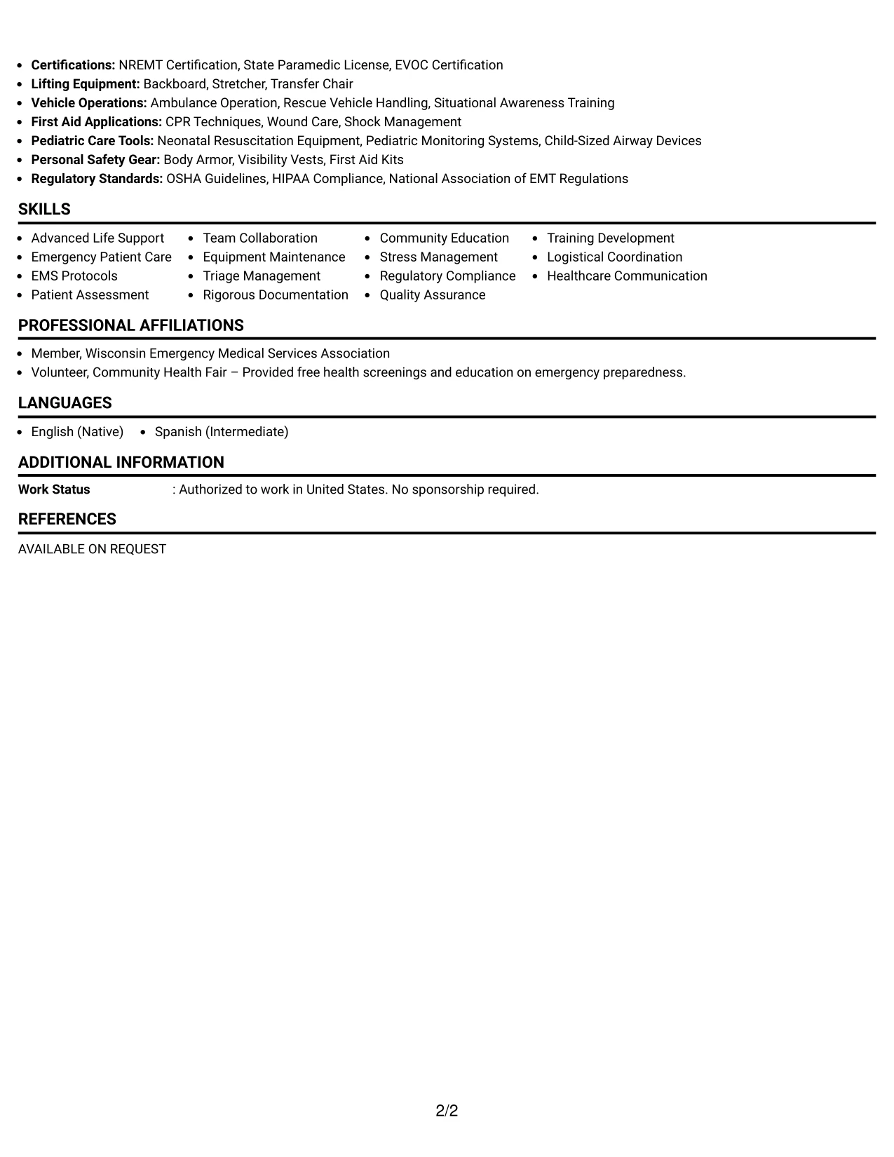 Resume Example Page 2