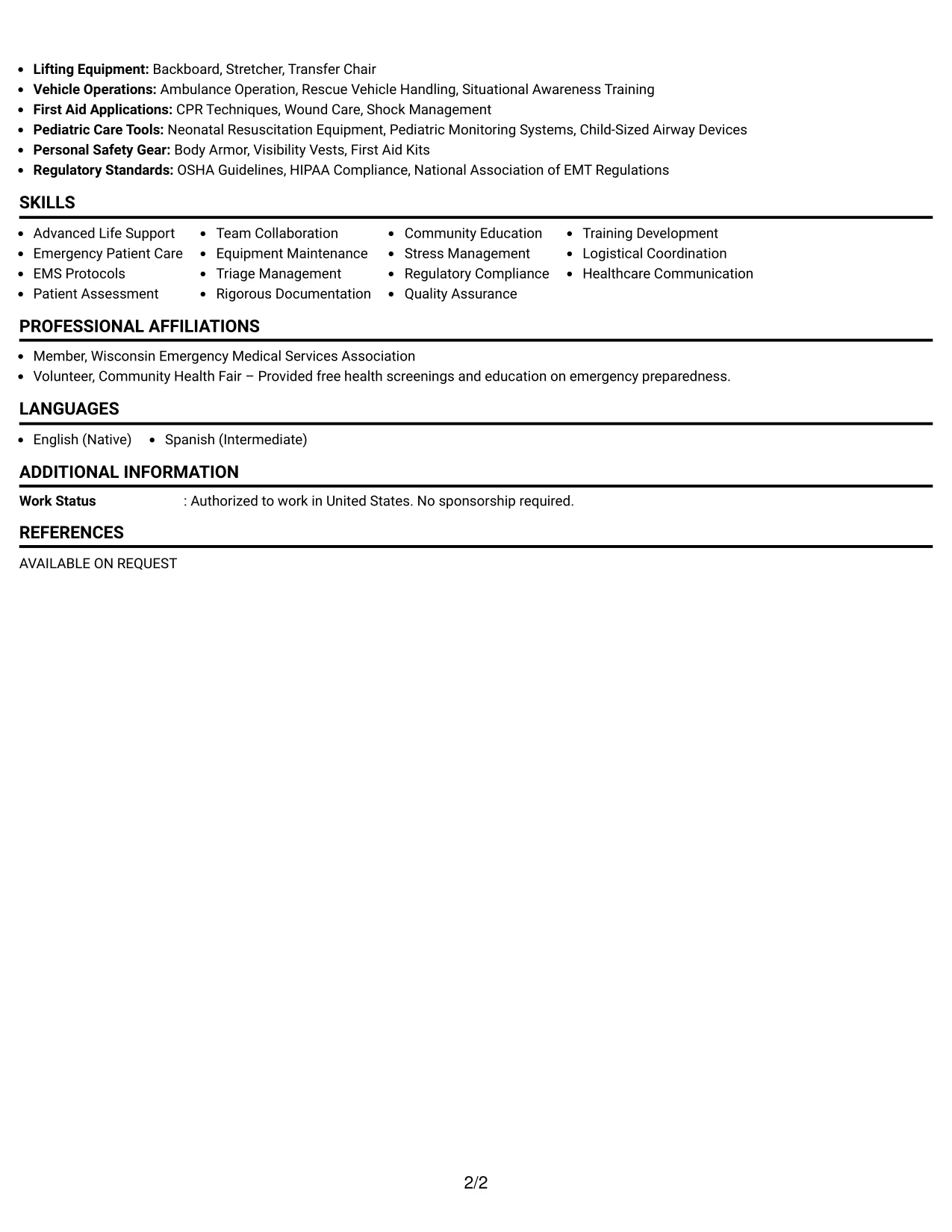 Resume Example Page 2