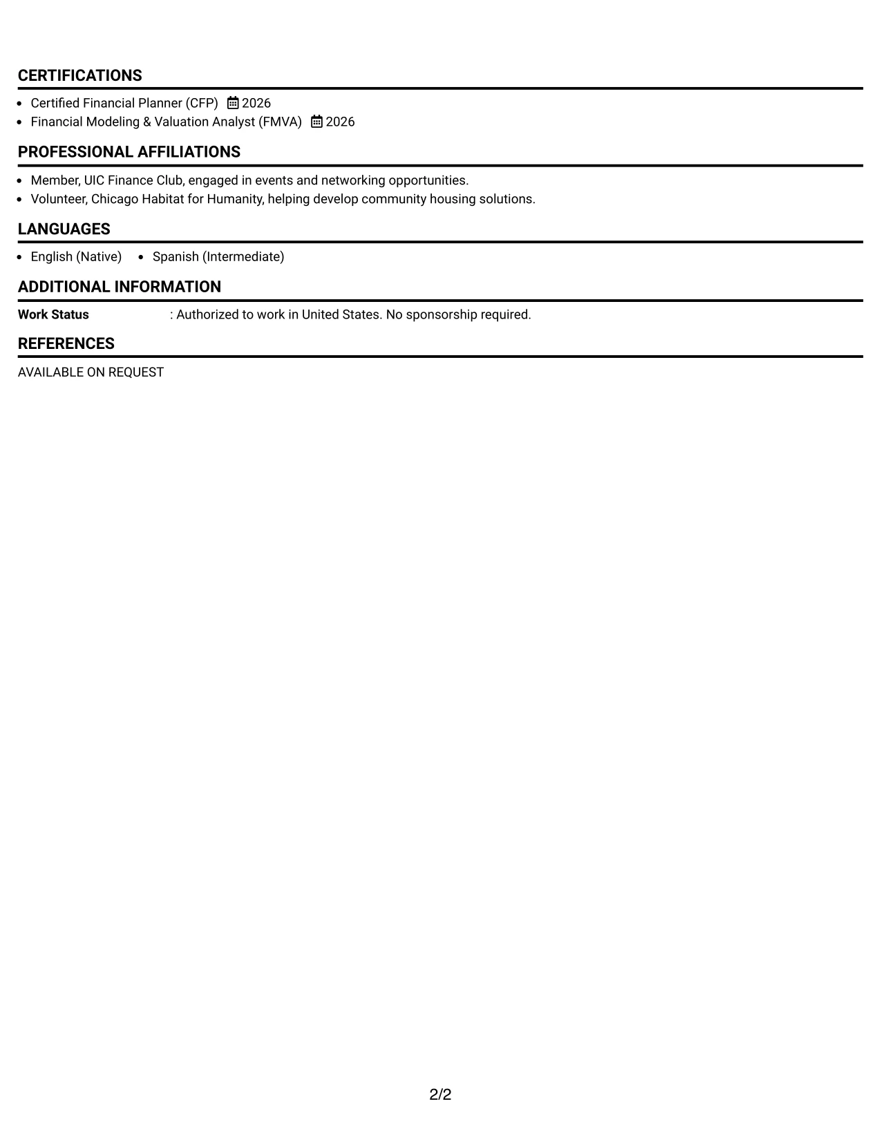 Resume Example Page 2