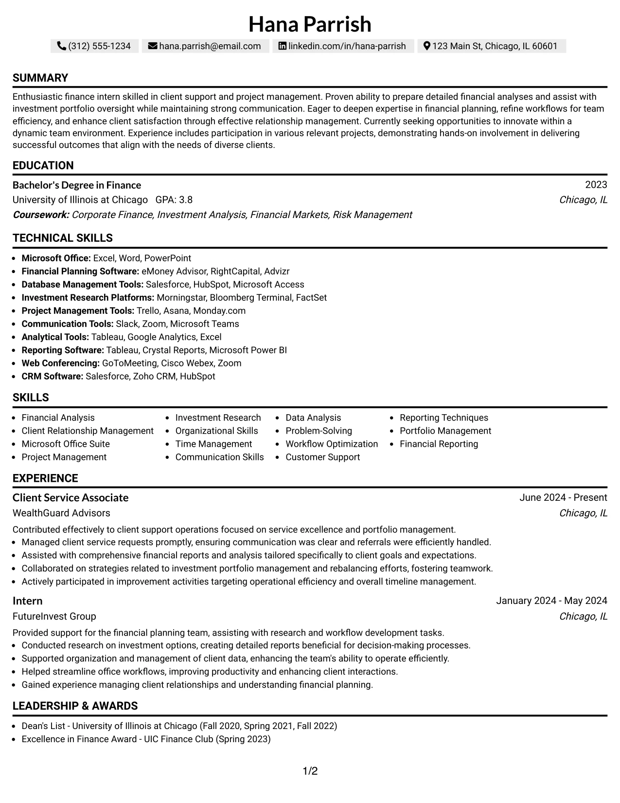 Resume Example Page 1