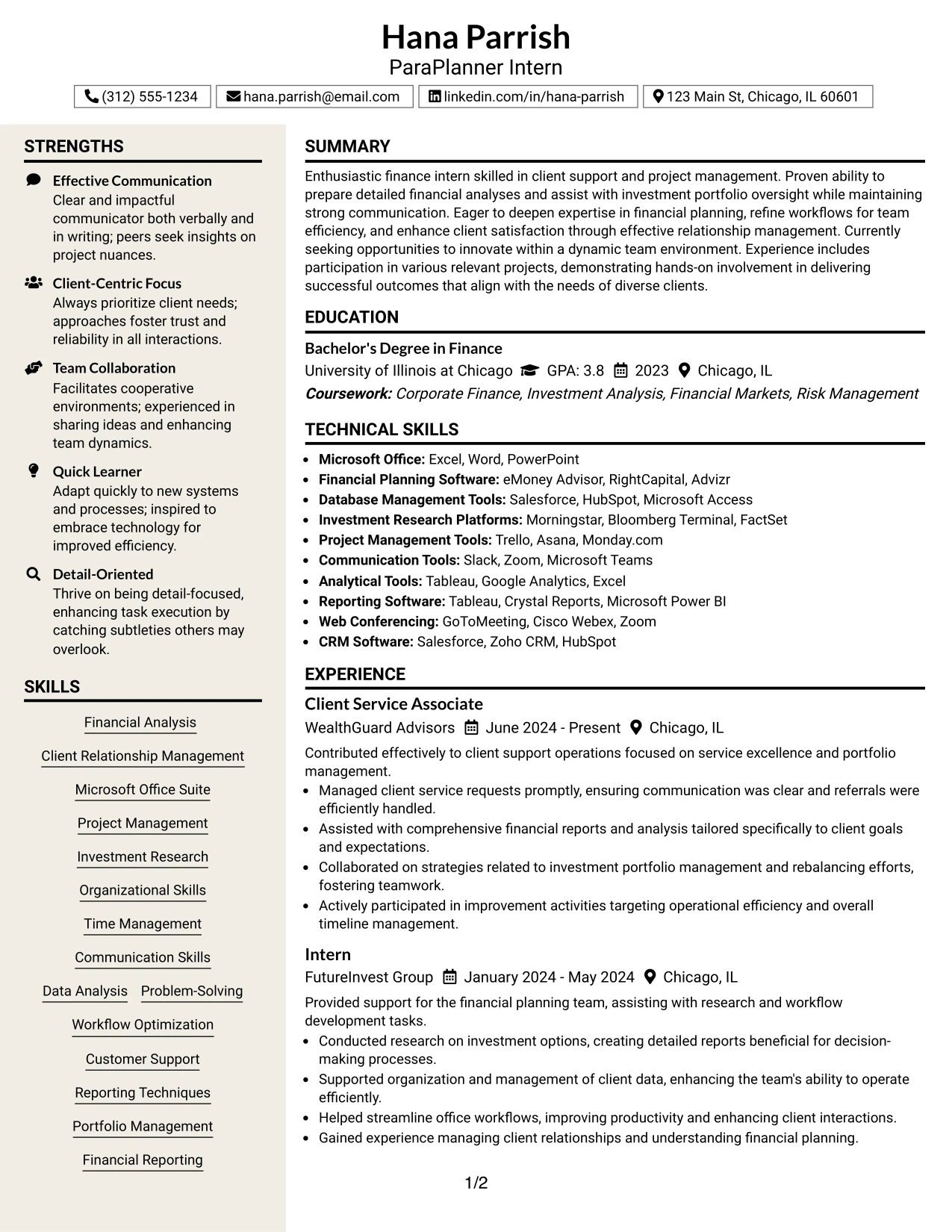 Resume Example Page 1