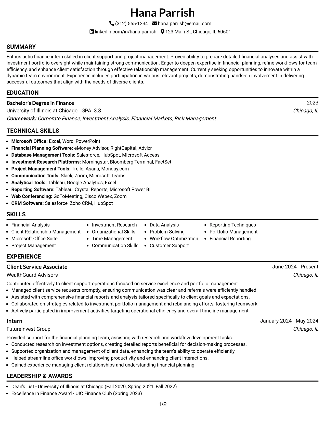 Resume Example Page 1